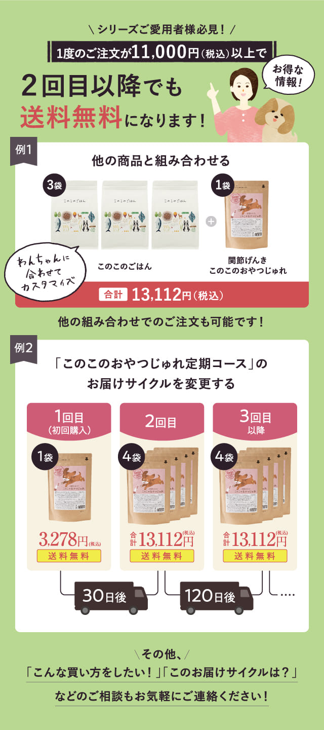 シリーズご愛用者様必見!1度のご注文が11,000円(税込)以上で2回目以降でも送料無料になります!
