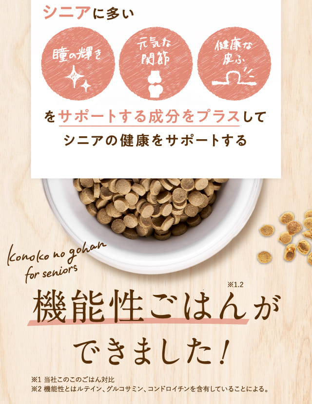 シニアに多い瞳の輝き 元気な関節 健康な皮ふをサポートする...