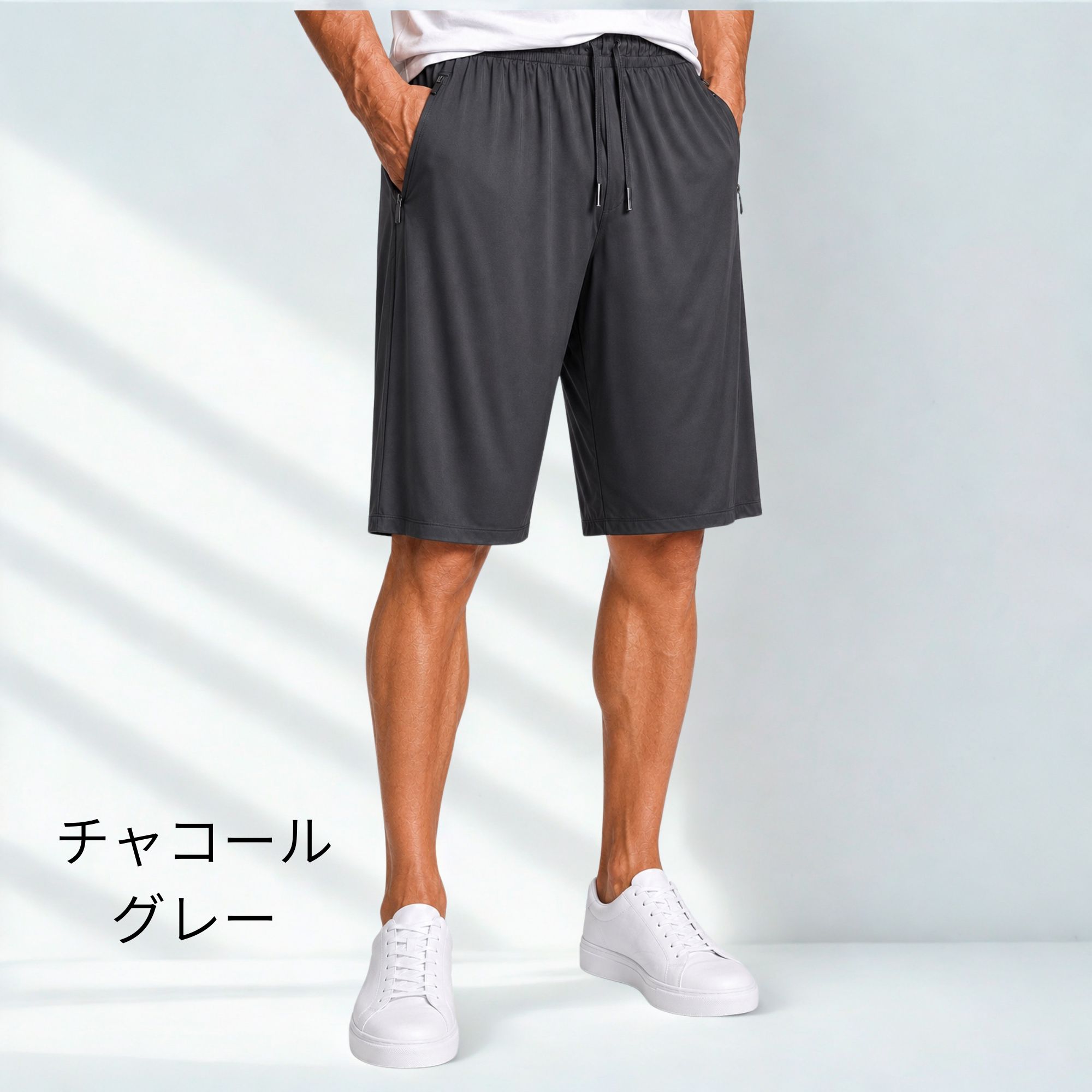 冷感 ハーフパンツ B65 Color: チャコールグレー, Size: M