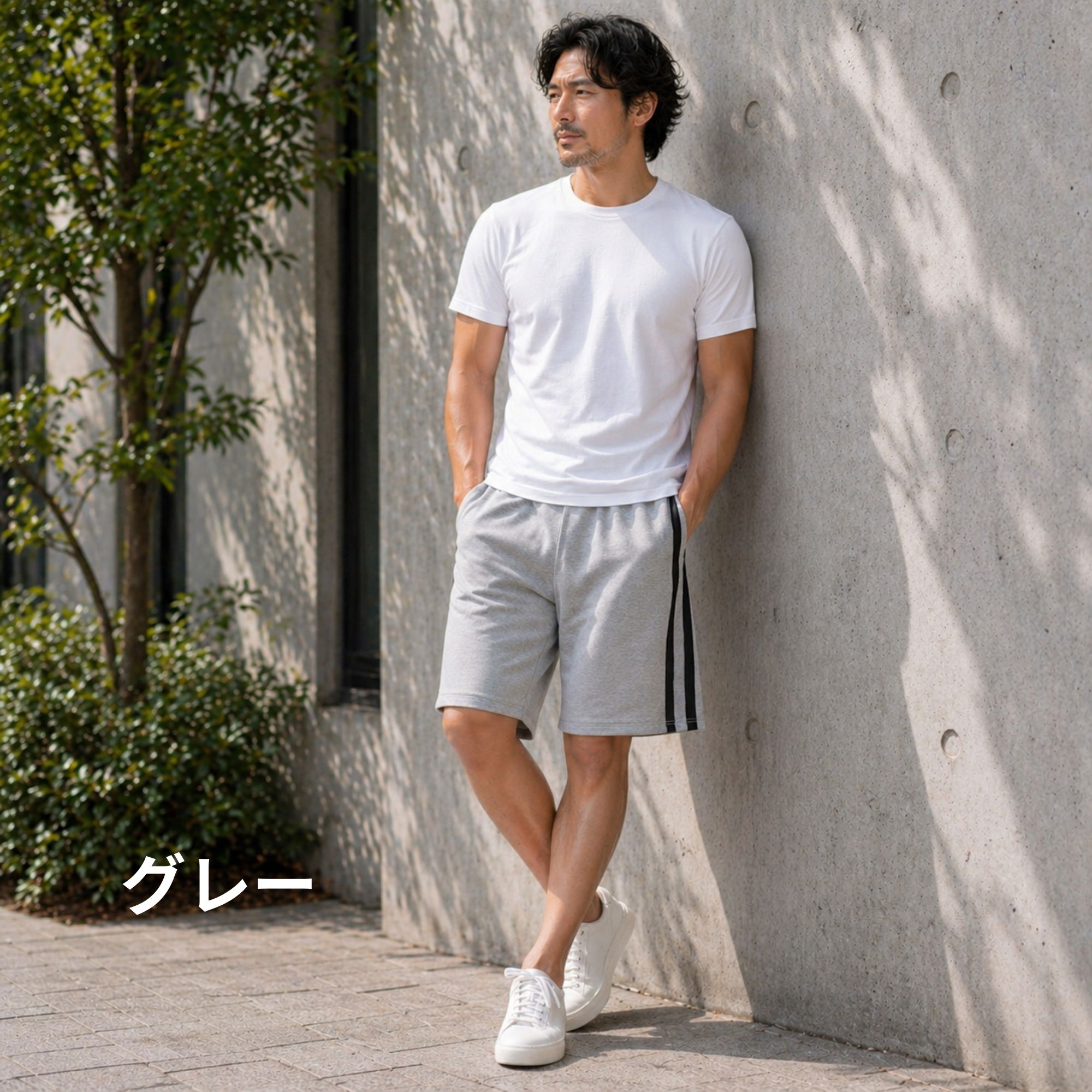 ラインハーフパンツ Z02 Color: ブラック, Size: M