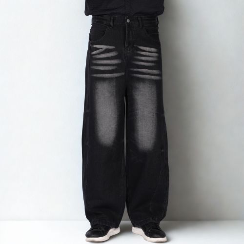 ワイド ジーンズ K53 Color: ブラック, Size: M