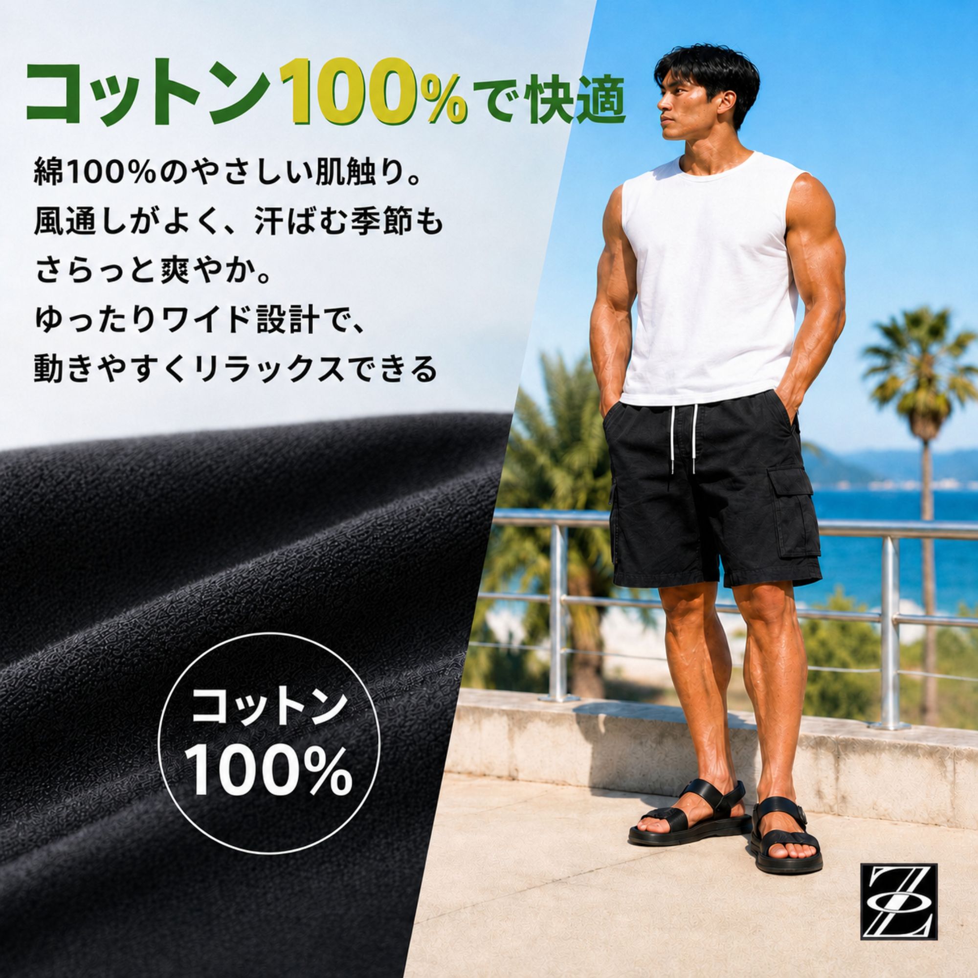 カーゴ ハーフパンツ K07 Color: ブラック, Size: M