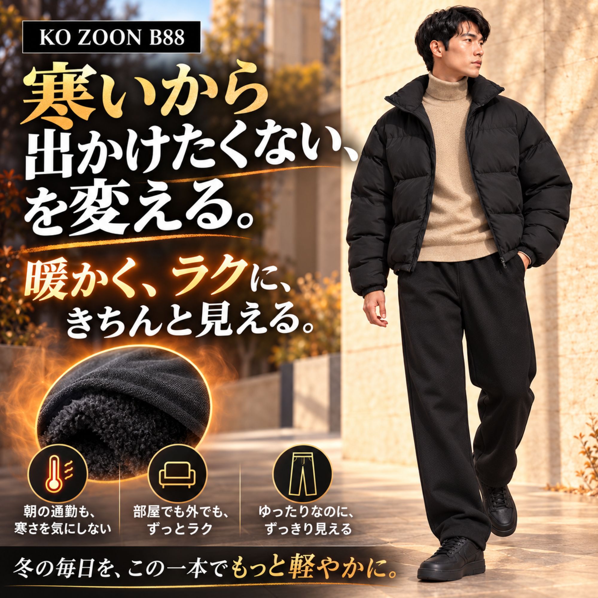 裏起毛スウェットパンツ B88 Color: ブラック, Size: M