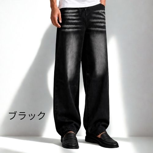 ワイド ジーンズ K53 Color: ブラック, Size: M