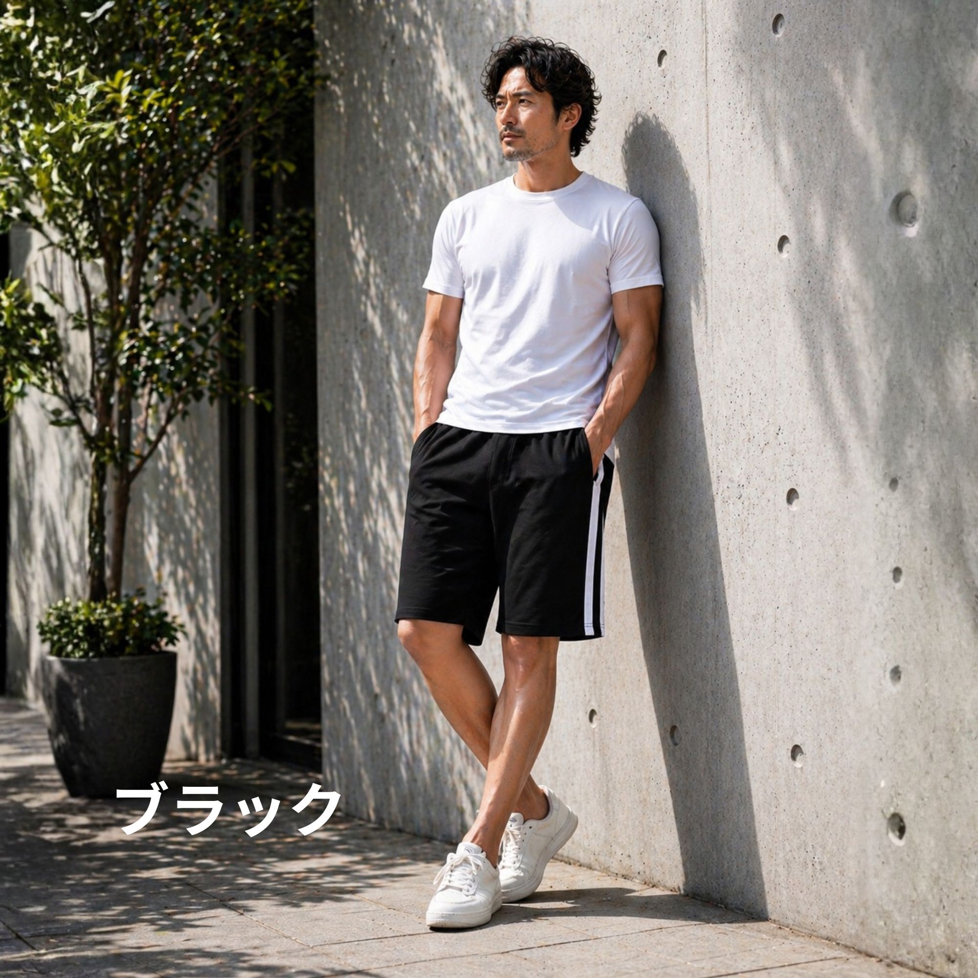 ラインハーフパンツ Z02 Color: ブラック, Size: M
