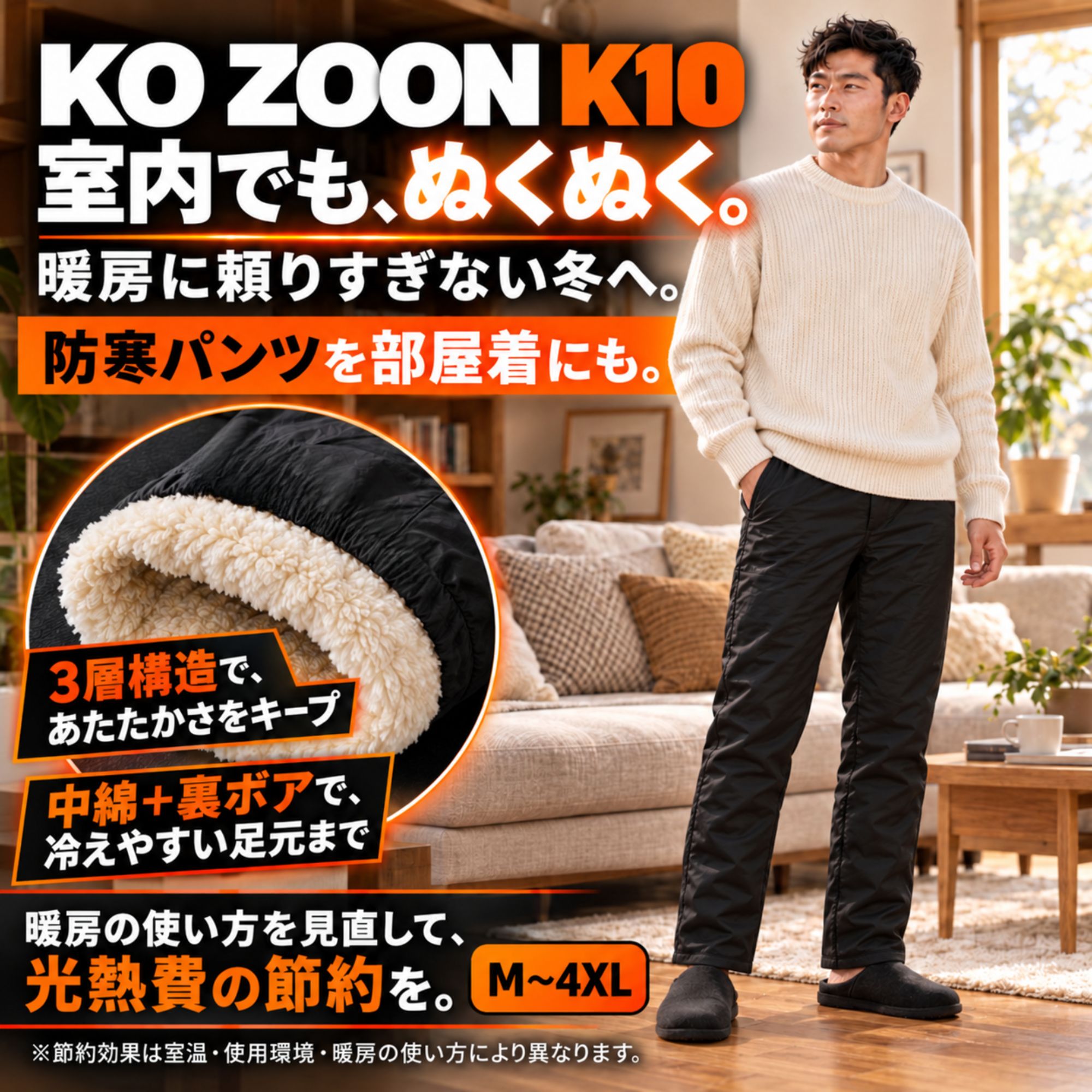 防寒ズボン 裏起毛  K10 Color: ストレートブラック, Size: M