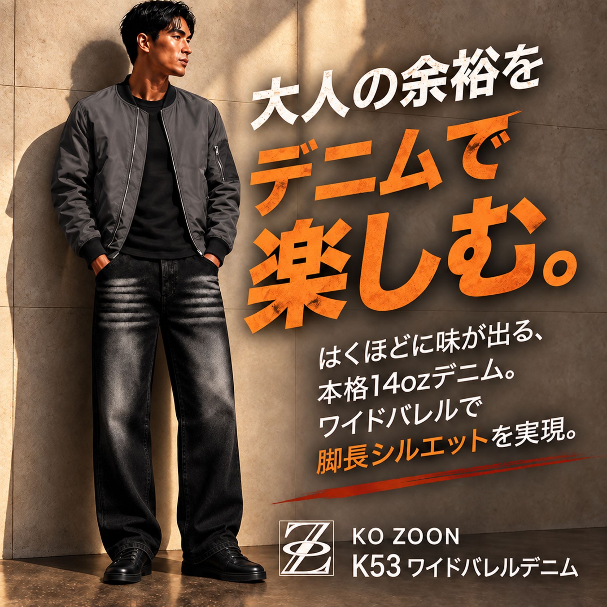 ワイド ジーンズ K53 Color: ブラック, Size: M