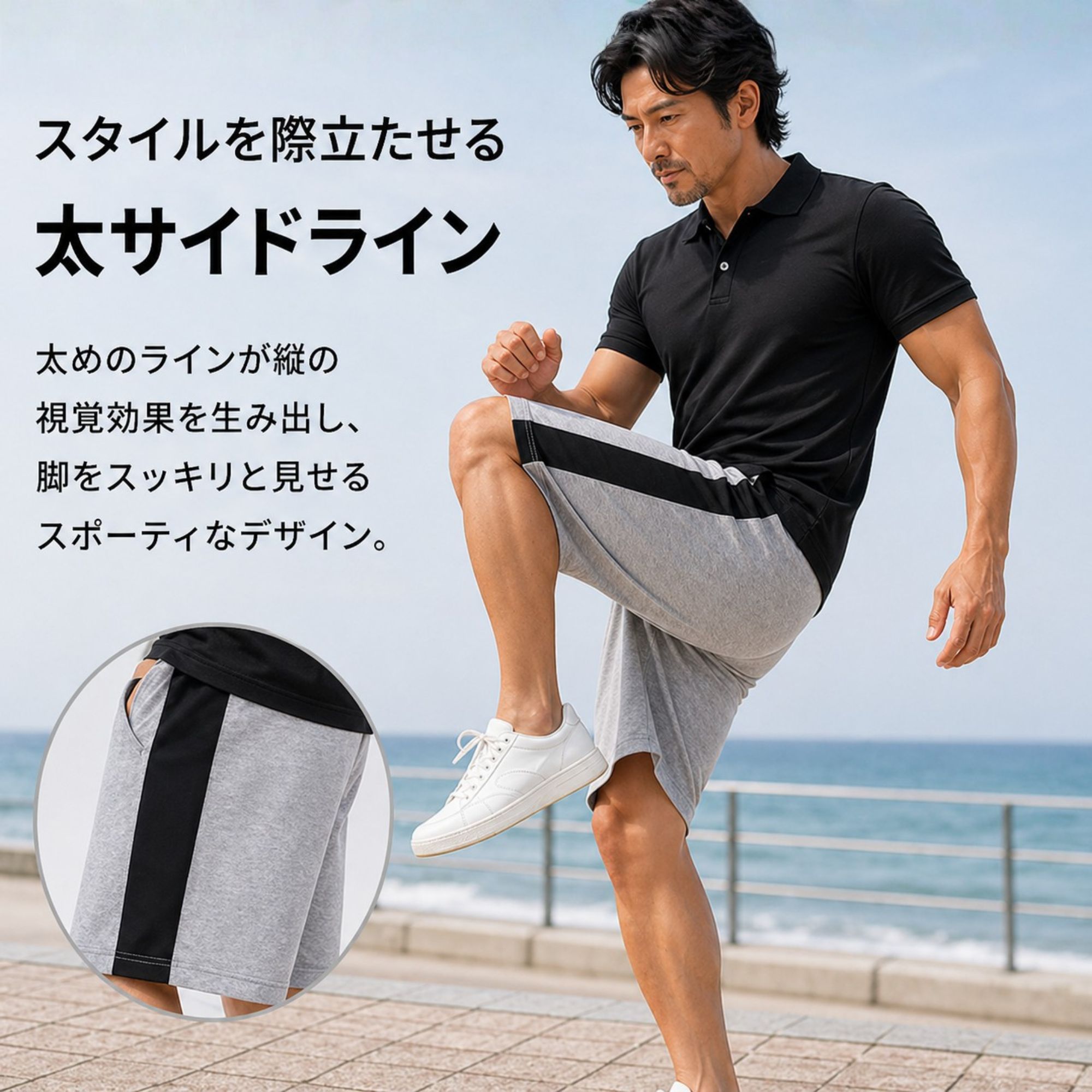 太ライン ハーフパンツ Z06 Color: ブラック, Size: M