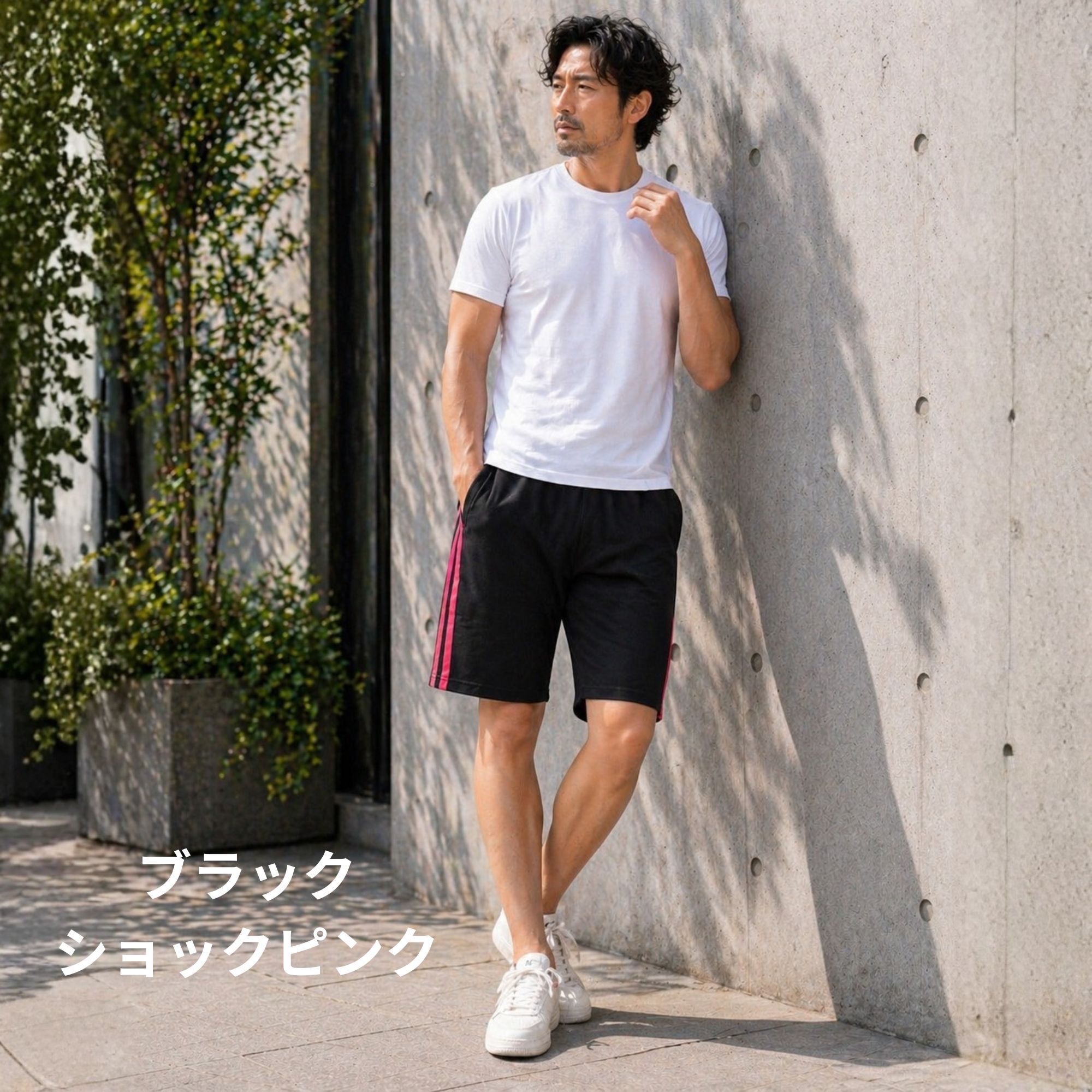 ラインハーフパンツ Z02 Color: ブラック, Size: M