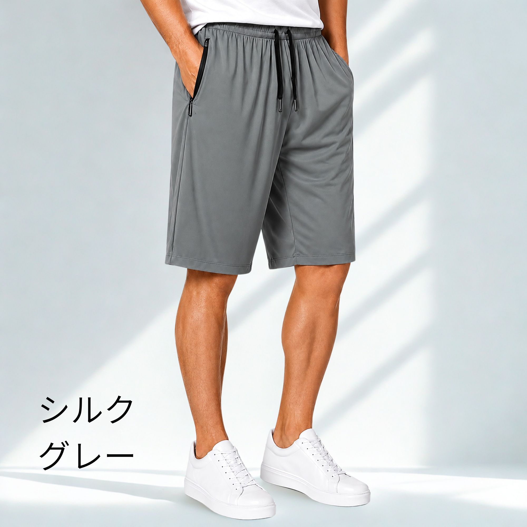冷感 ハーフパンツ B65 Color: チャコールグレー, Size: M