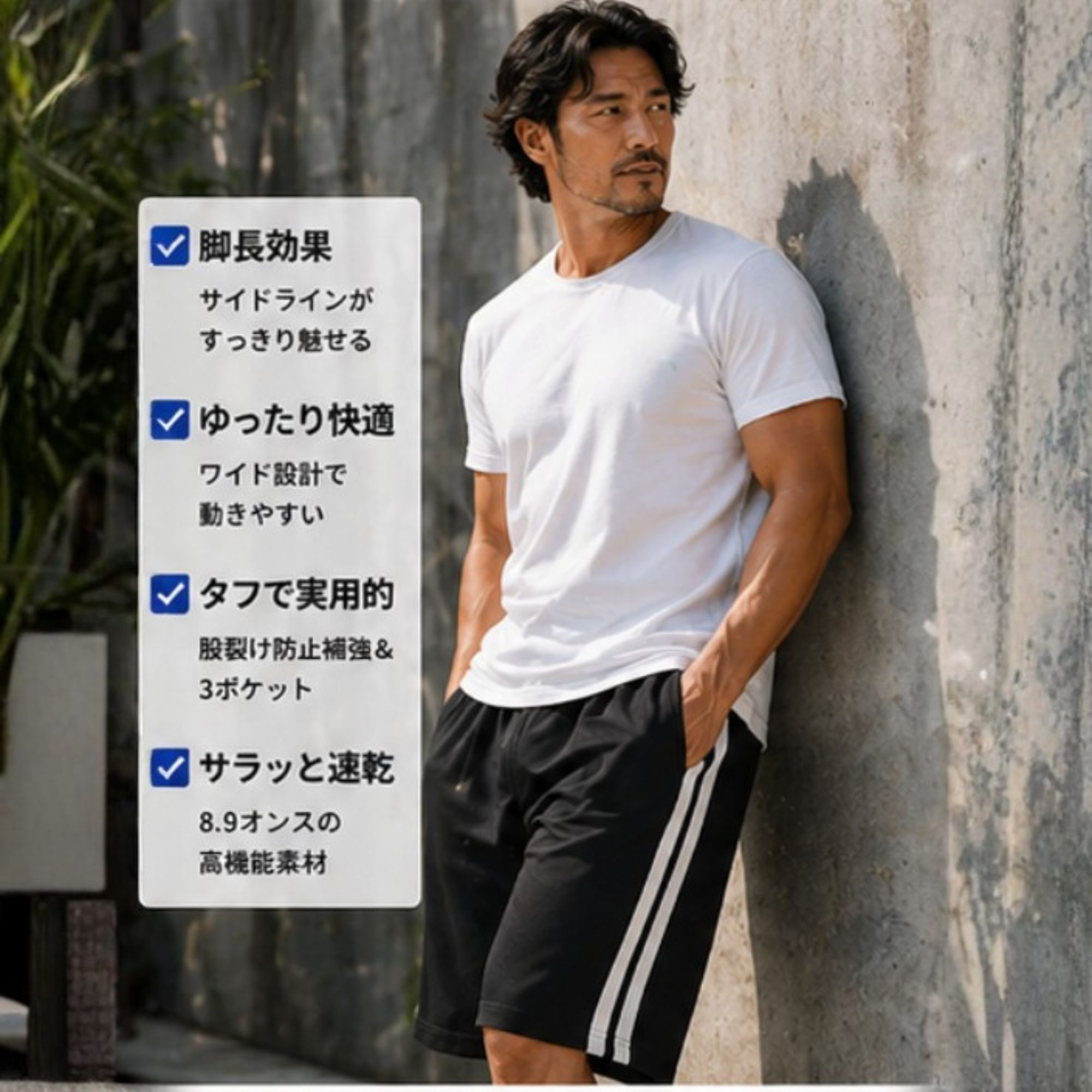 ラインハーフパンツ Z02 Color: ブラック, Size: M