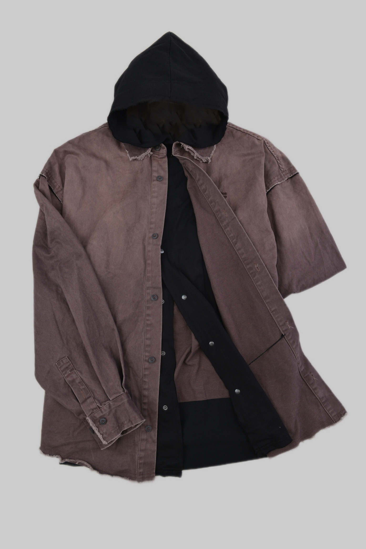 KURORO フェードブラック レイヤードフーディーシャツ　ピンク サイズ: M