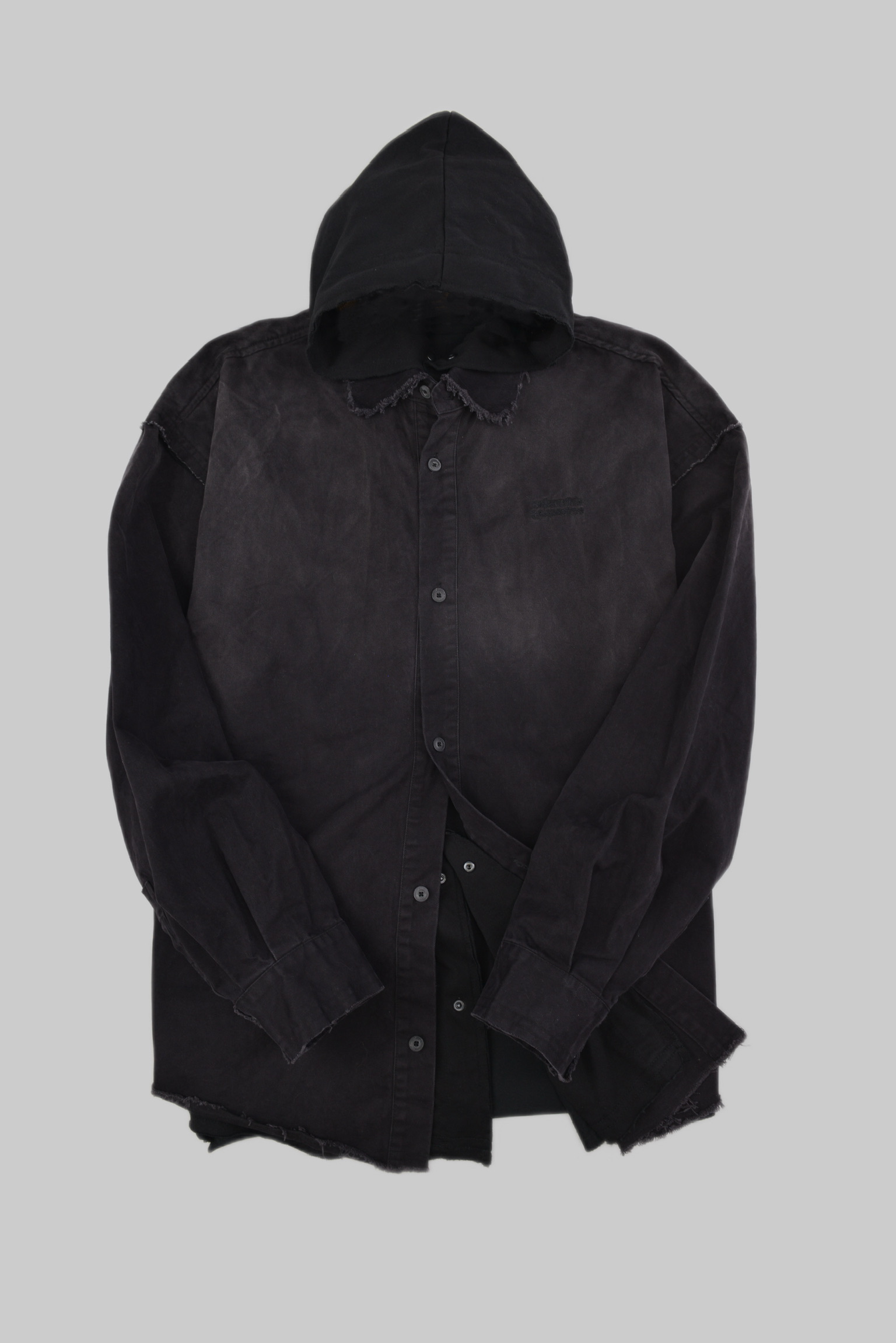 KURORO フェードブラック レイヤードフーディーシャツ