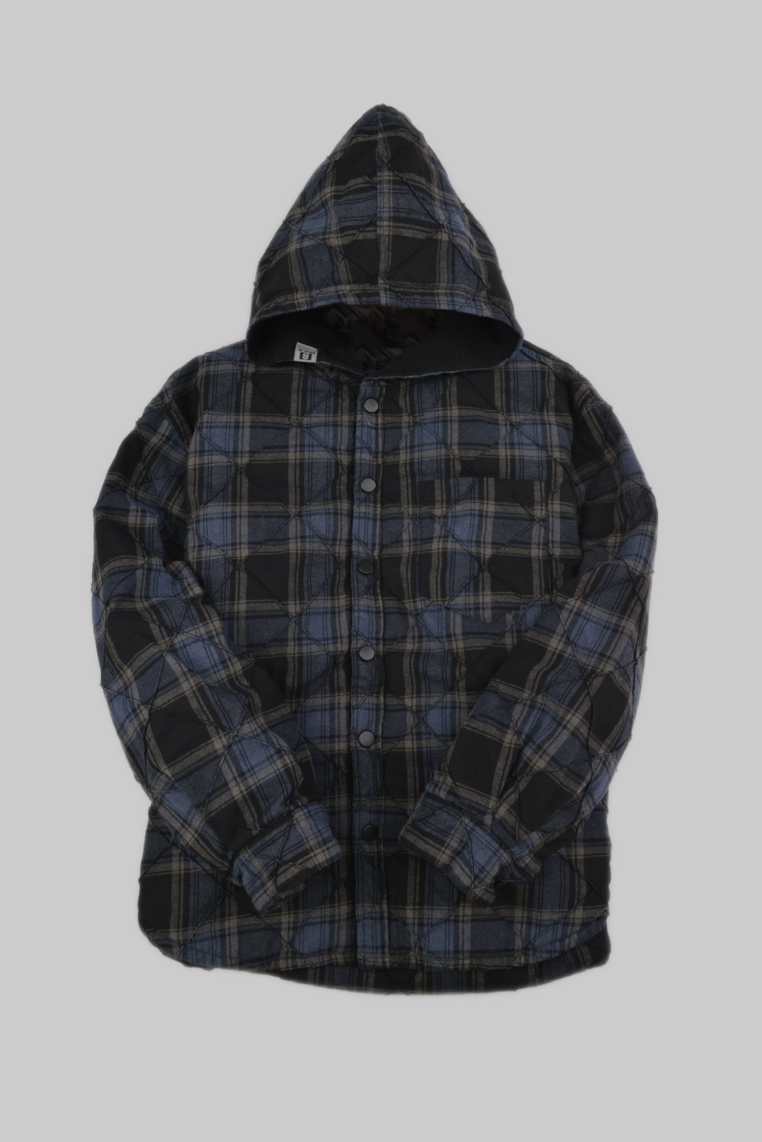 KURORO チェックキルティングフードダウンシャツジャケット / KURORO Quilted Check Hooded Down Shirt Jacket サイズ: M