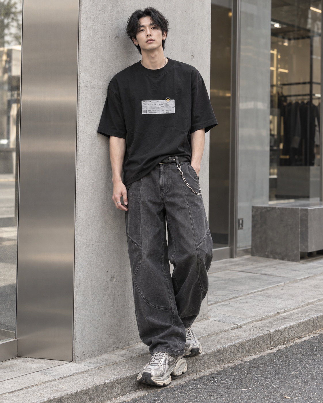 ボーディングパス オーバーサイズTシャツ　ブラック サイズ: S