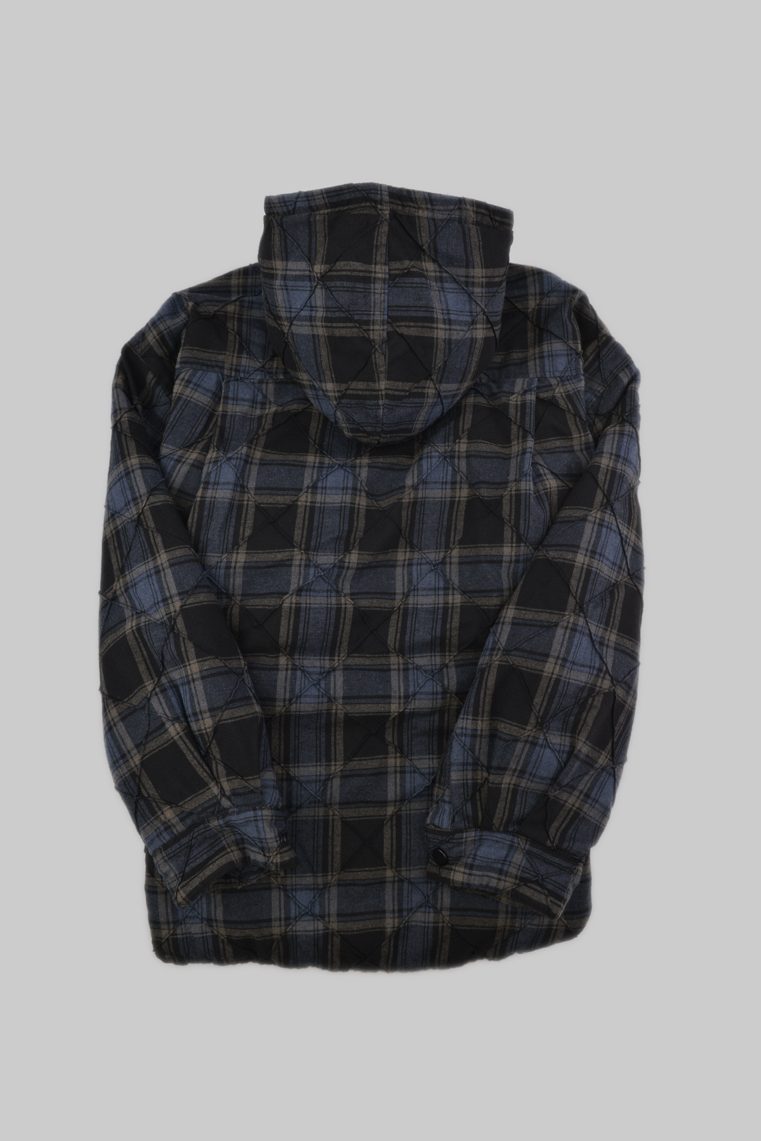 KURORO チェックキルティングフードダウンシャツジャケット / KURORO Quilted Check Hooded Down Shirt Jacket サイズ: M