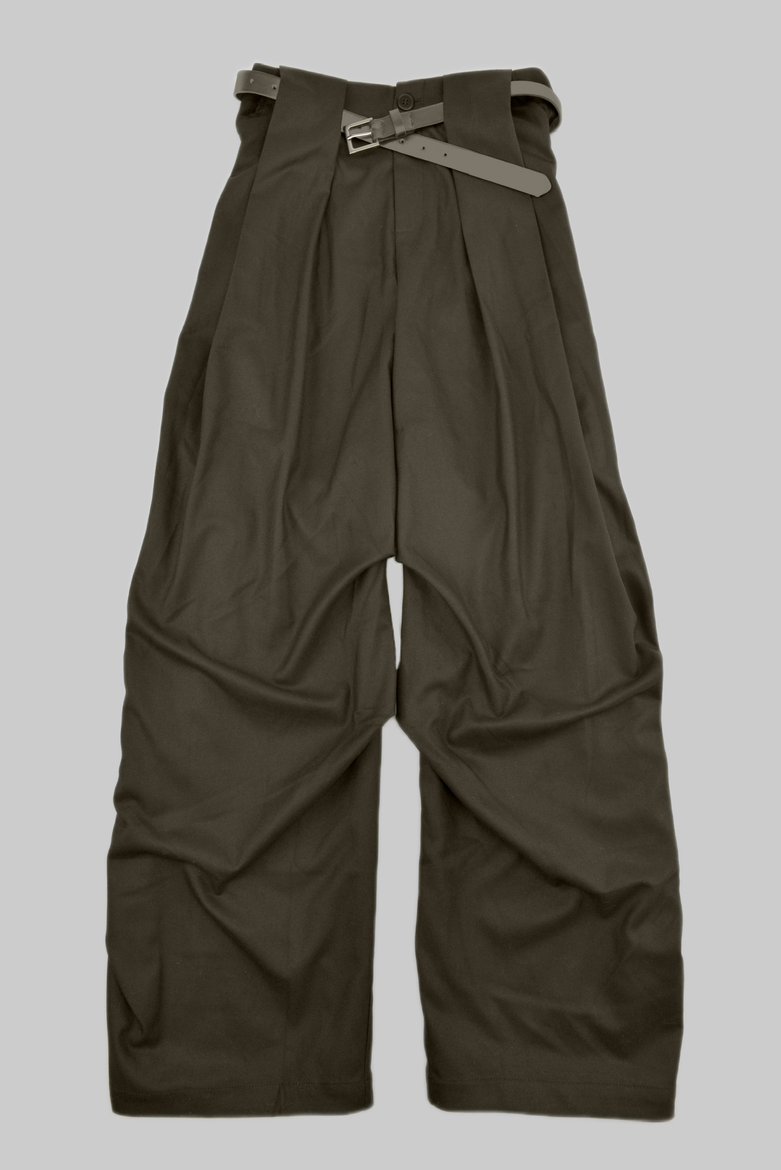 タックワイドパンツ ベルト付き ダークカーキ　レディース
