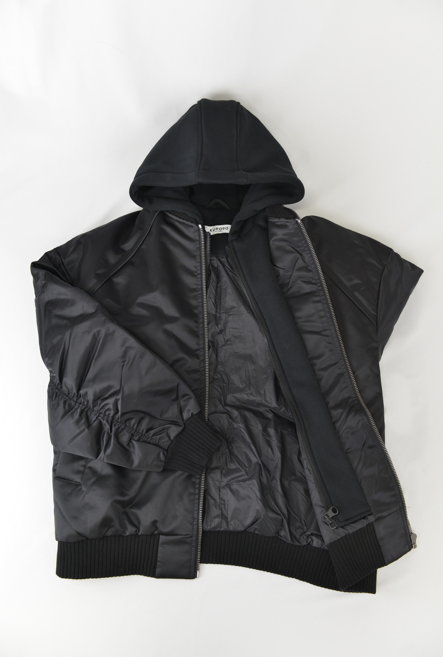 レイヤードフーディ MA-1ジャケット　BLACK × BLACK HOOD サイズ: 2XL