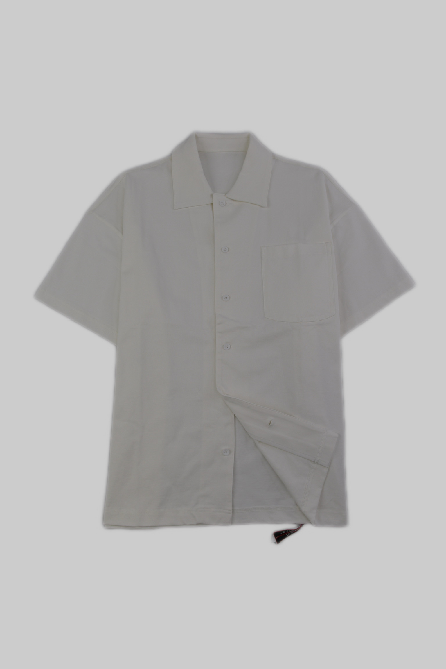 ミニマルオープンカラーショートスリーブシャツ　アイボリーホワイト サイズ: M