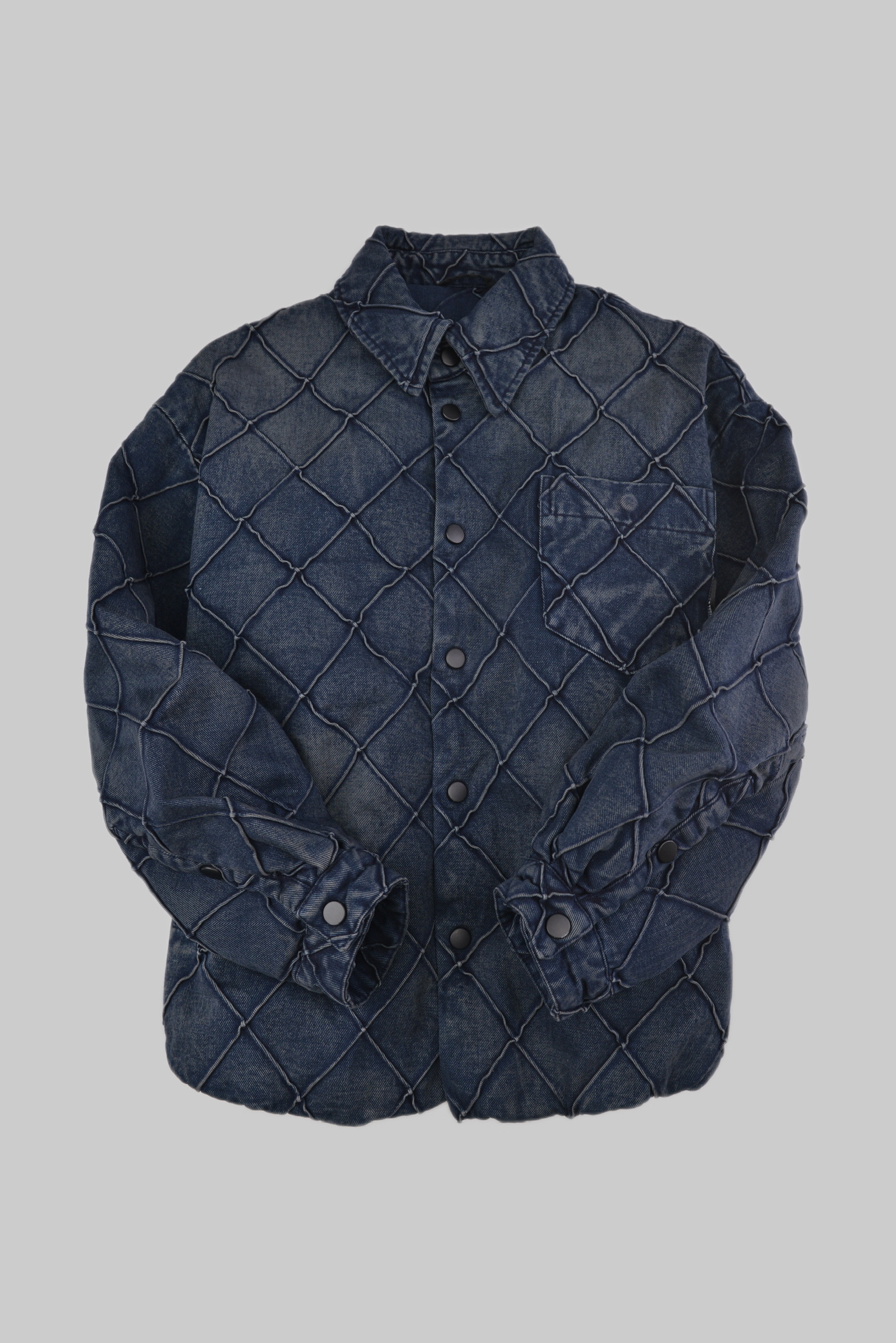 KURORO Quilted Denim Down Shirt Jacket（キルティングデニムダウンシャツジャケット）　Vintage Blue（ヴィンテージブルー） サイズ: M