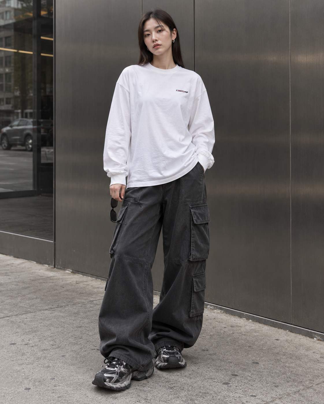 ウェーブライン バックプリントロングTシャツ　ホワイト サイズ: M