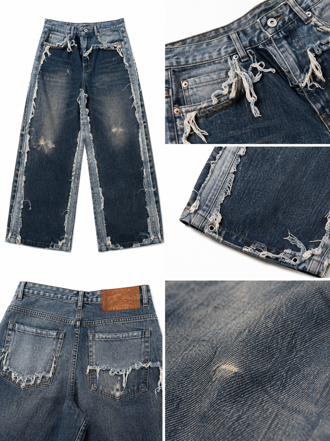 3D Trompe-l’œil Distressed Wide Denim 　3Dトロンプルイユ ダメージワイドデニム サイズ: S
