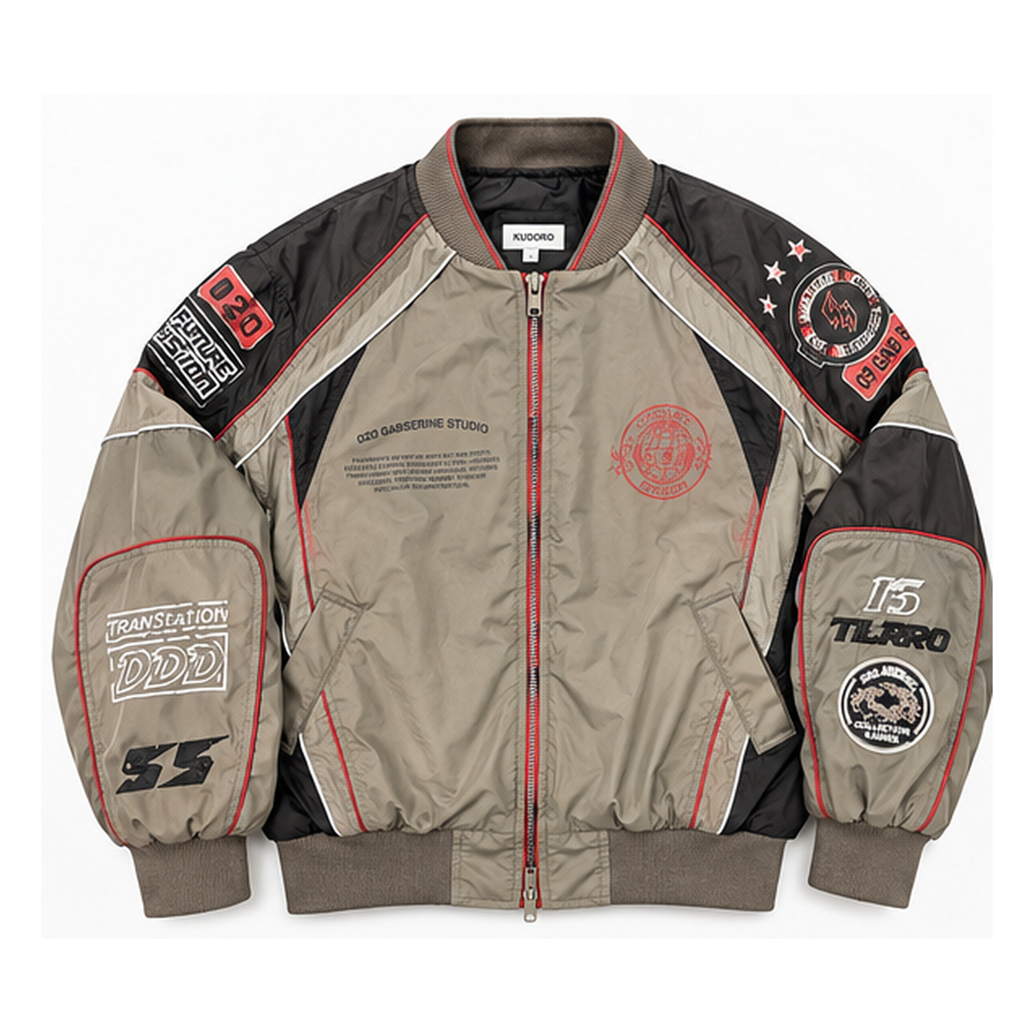 ヴィンテージレーシング マルチパッチ ボンバージャケット　    ASH KHAKI（アッシュカーキ） サイズ: S