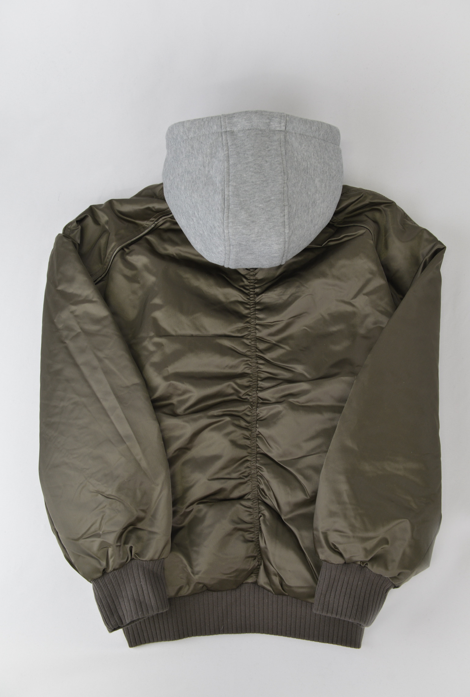レイヤードフーディ MA-1ジャケット　KHAKI × GRAY HOOD サイズ: 2XL