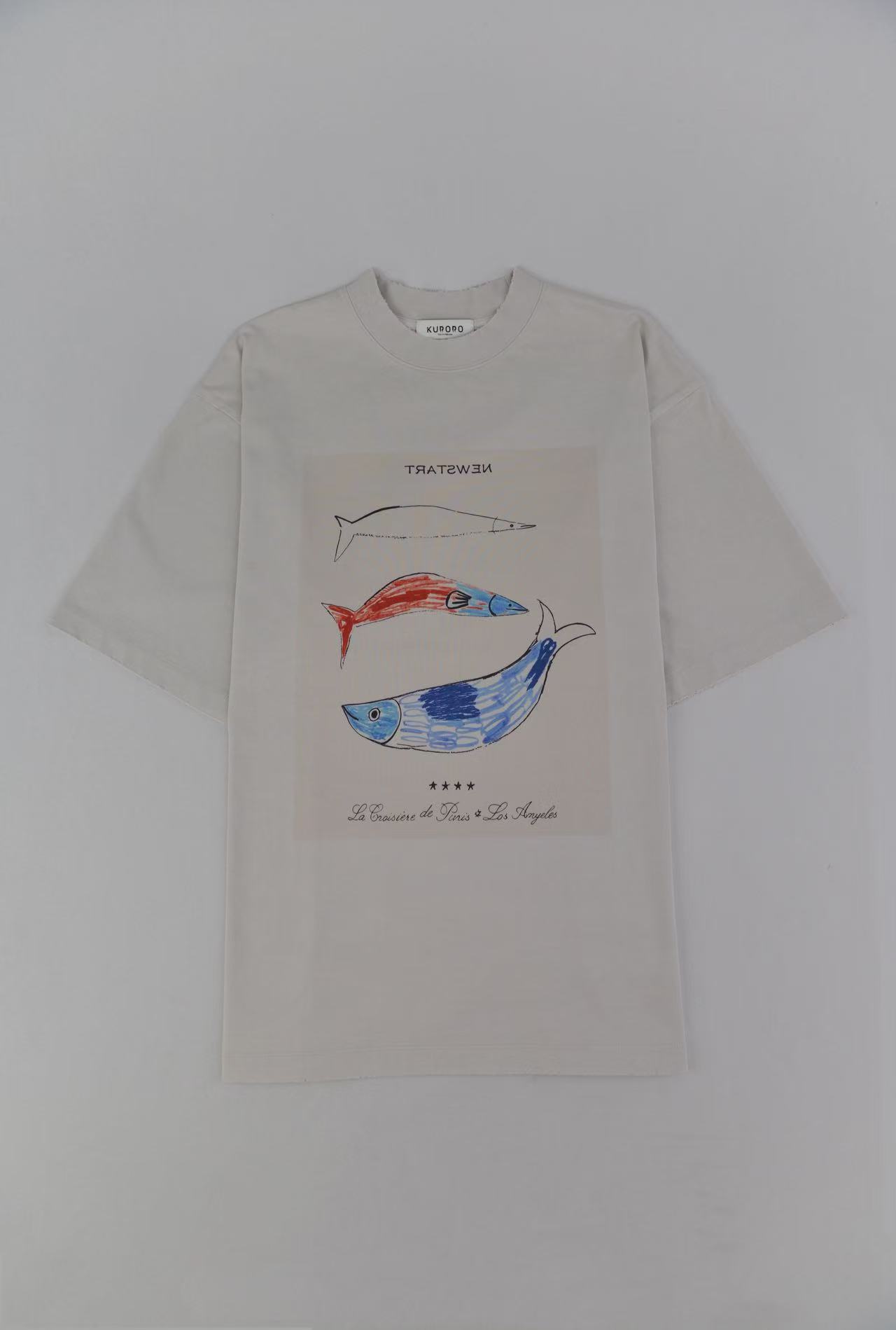 KURORO プリントTシャツ（NEWSTART 魚モチーフ）　ライトグレー