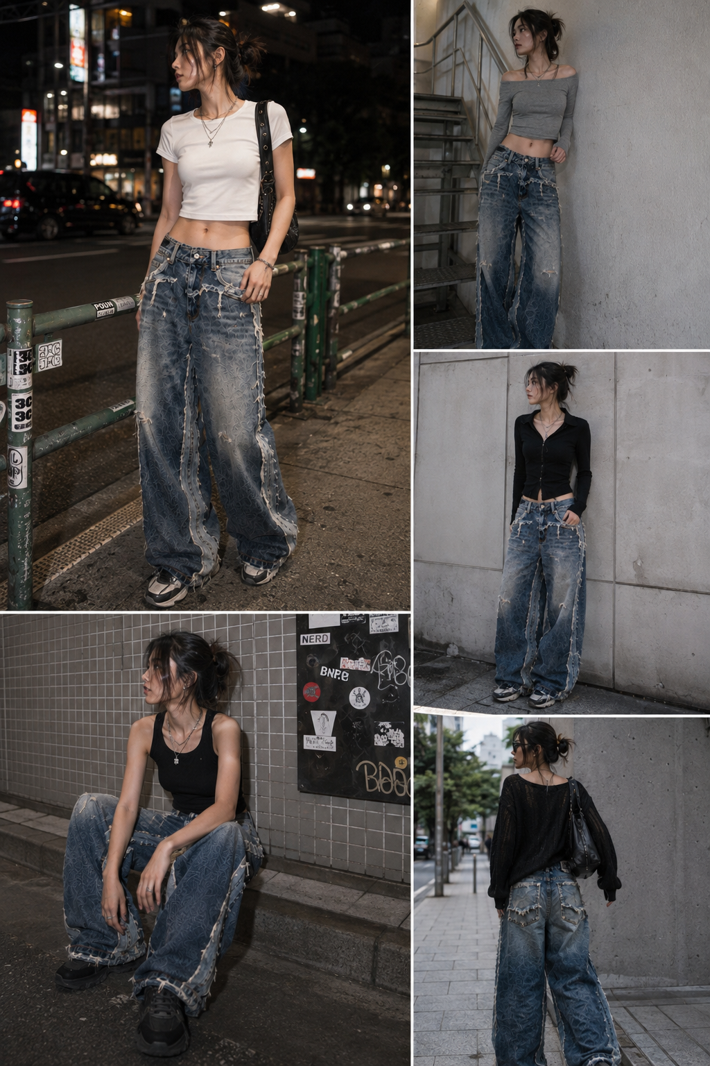 3D Trompe-l’œil Distressed Wide Denim 　3Dトロンプルイユ ダメージワイドデニム サイズ: S