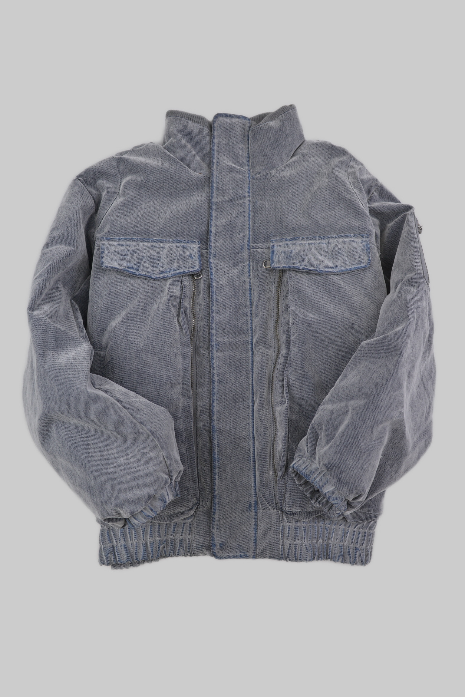 KURORO Vintage Wash Denim Flight Jacket / ヴィンテージウォッシュ デニムフライトジャケット　ヴィンテージブルー サイズ: 3XL