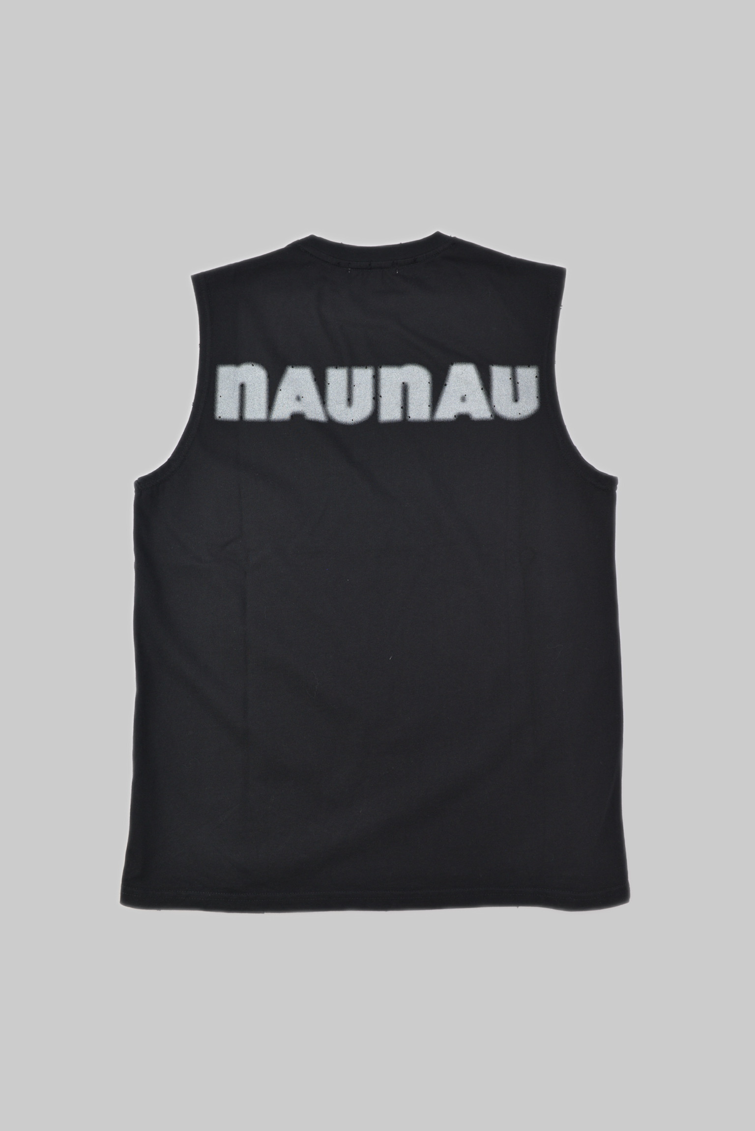 NAUNAU エアブラッシュ バックロゴ ノースリーブタンク　    BLACK サイズ: S