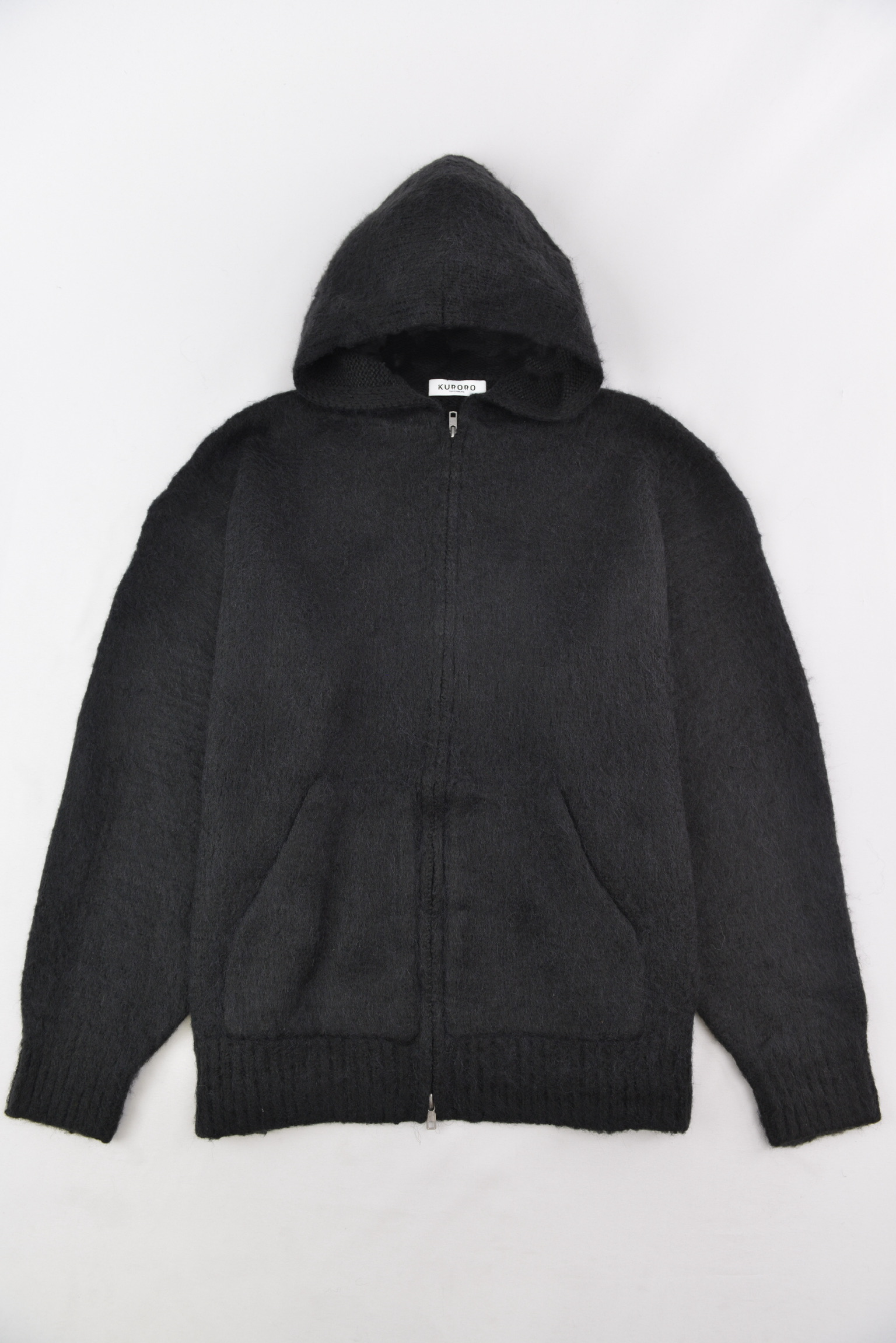 ブラック モヘアライク ジップアップフーディ