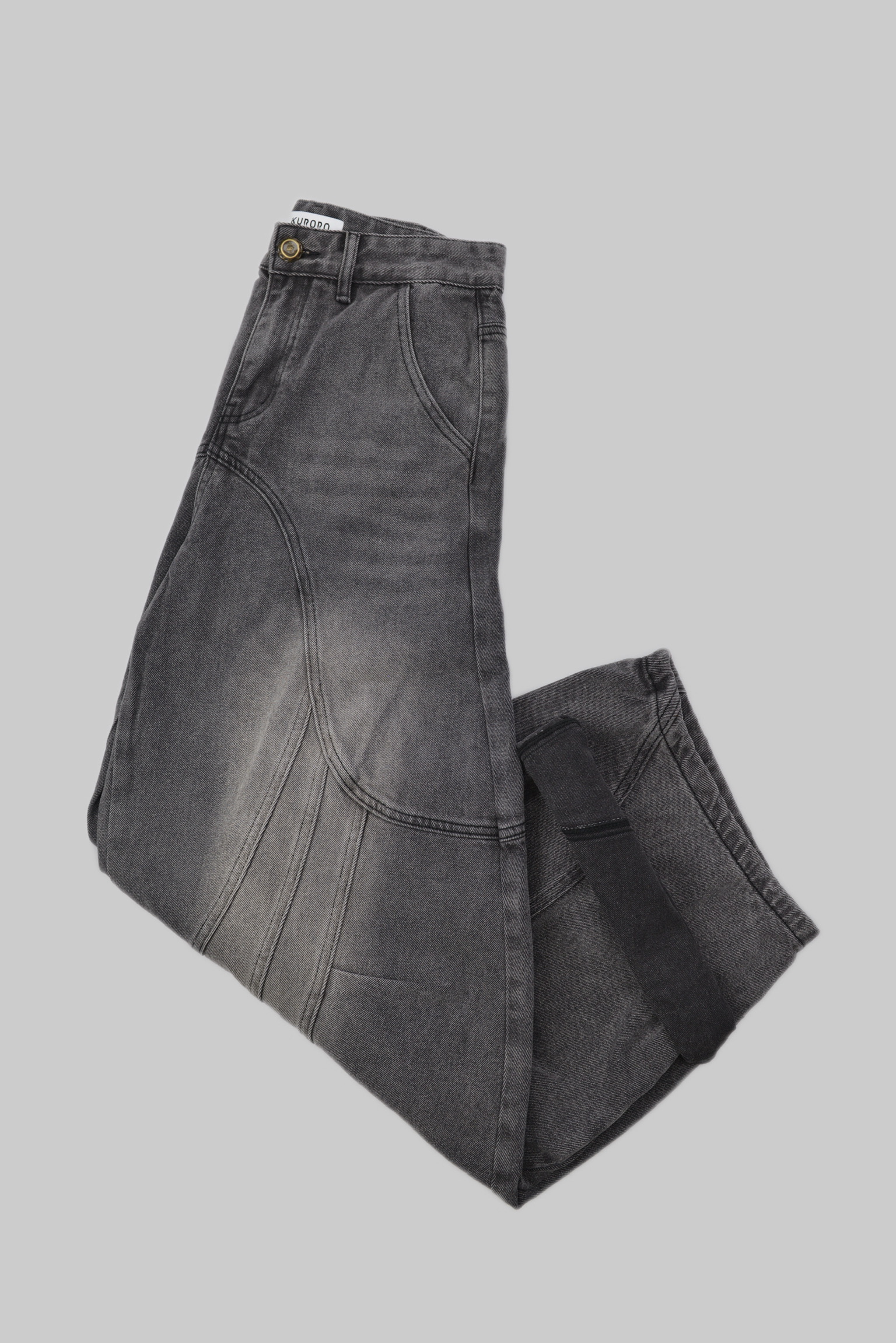 KURORO Vintage Wash Wide Cargo Denim / ヴィンテージウォッシュ ワイドカーゴデニム　グレー サイズ: S