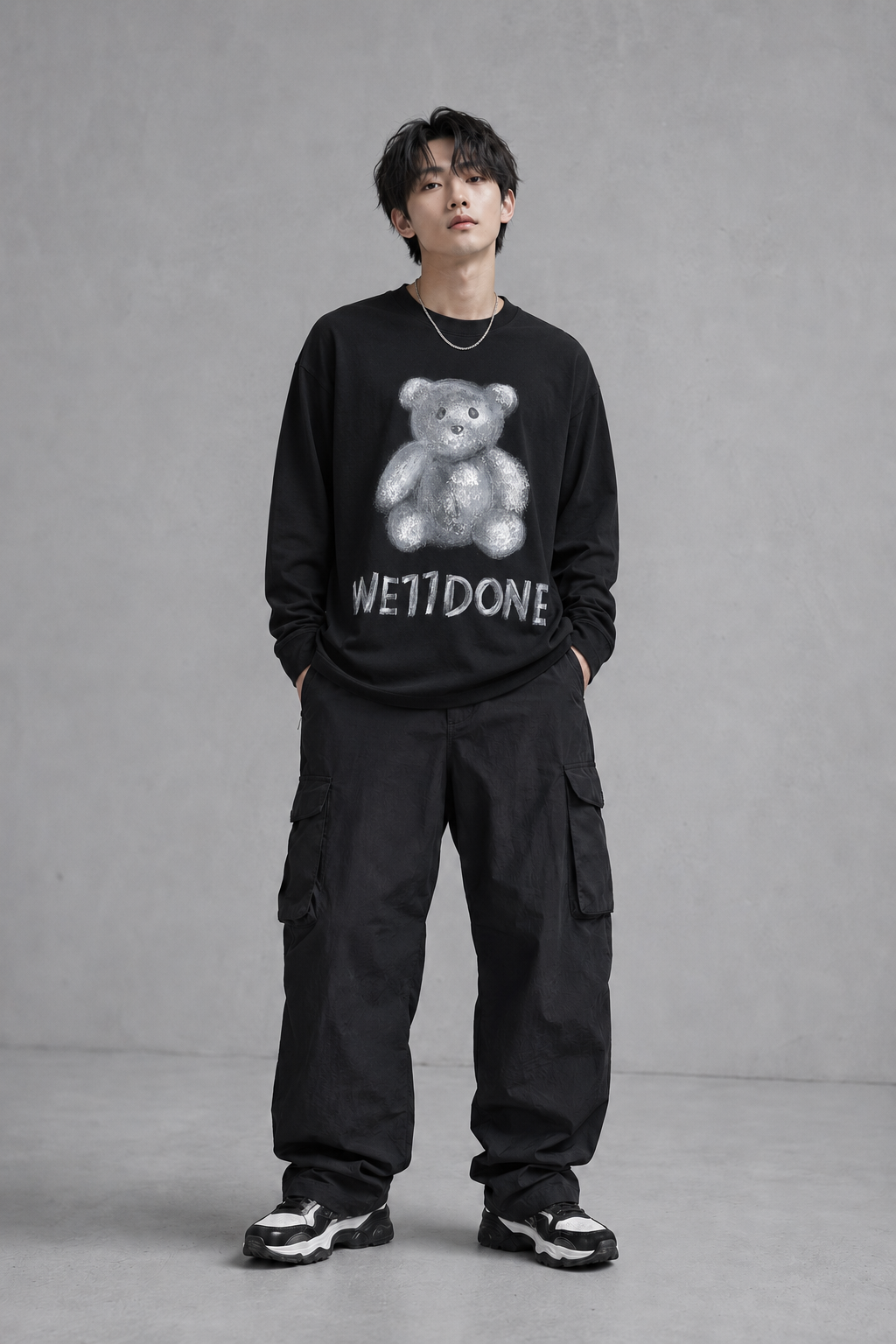 DISTRESSED TEDDY GRAPHIC L/S TEE ディストレスド テディ グラフィック ロングスリーブTシャツ　Black サイズ: M