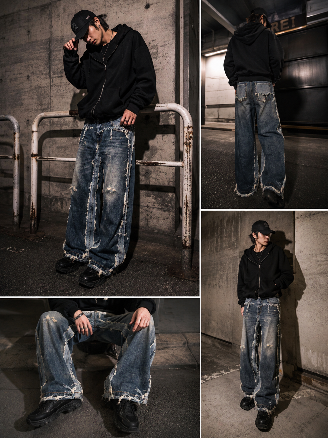 3D Trompe-l’œil Distressed Wide Denim 　3Dトロンプルイユ ダメージワイドデニム サイズ: S
