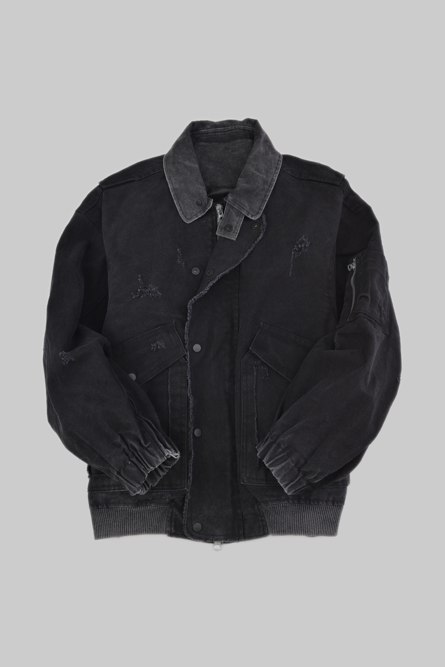 ヴィンテージウォッシュ・ブラックミリタリーボンバージャケット