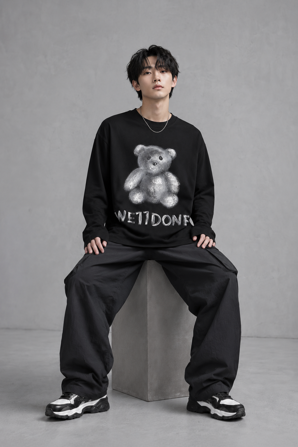 DISTRESSED TEDDY GRAPHIC L/S TEE ディストレスド テディ グラフィック ロングスリーブTシャツ　Black サイズ: M