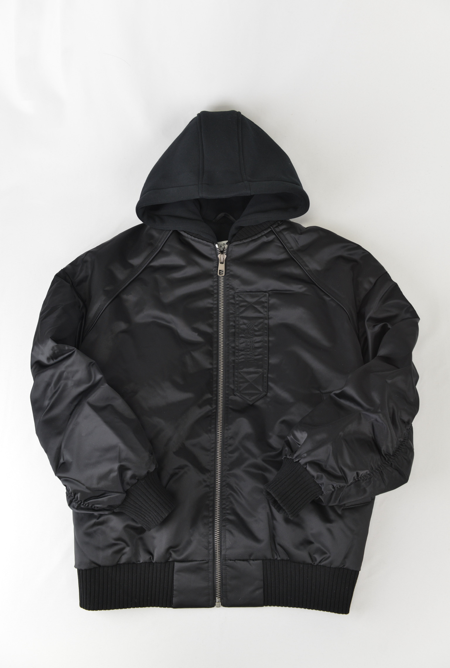 レイヤードフーディ MA-1ジャケット　BLACK × BLACK HOOD サイズ: 2XL