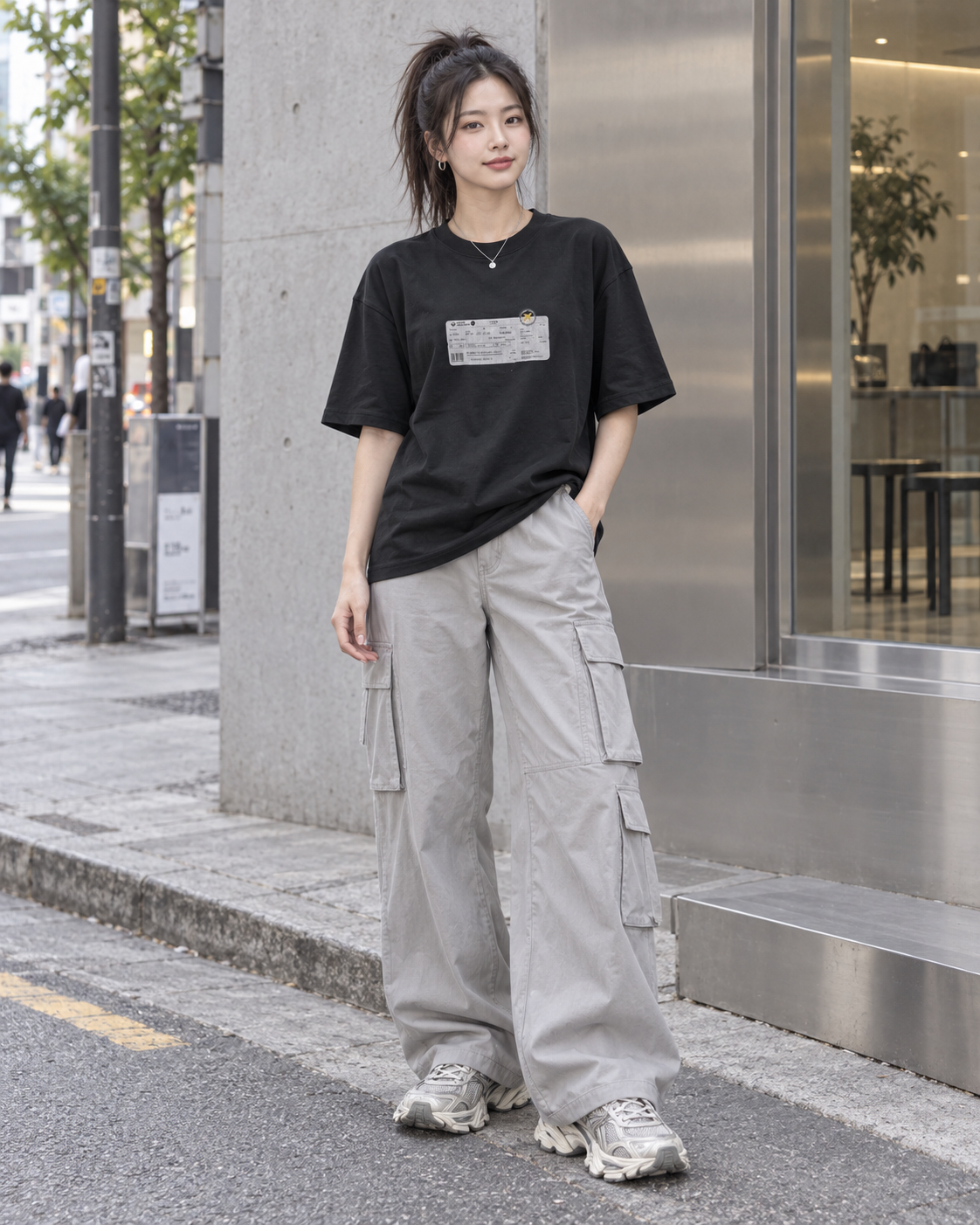 ボーディングパス オーバーサイズTシャツ　ブラック サイズ: S