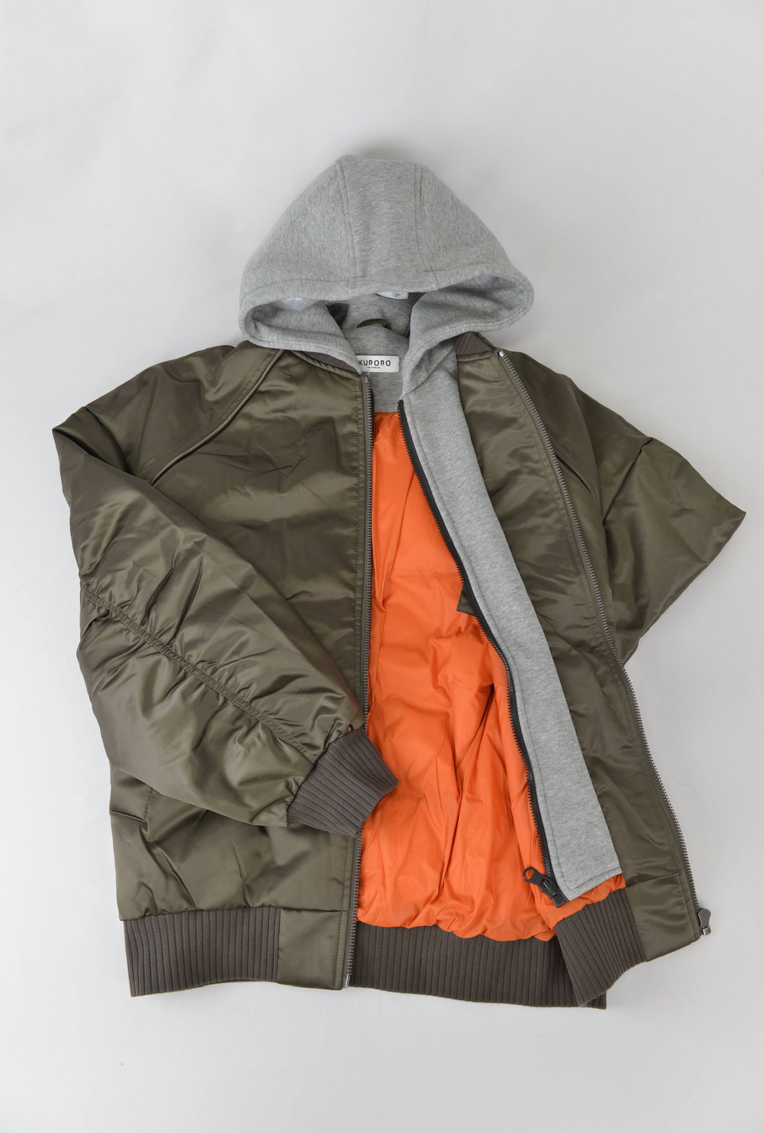 レイヤードフーディ MA-1ジャケット　KHAKI × GRAY HOOD サイズ: 2XL