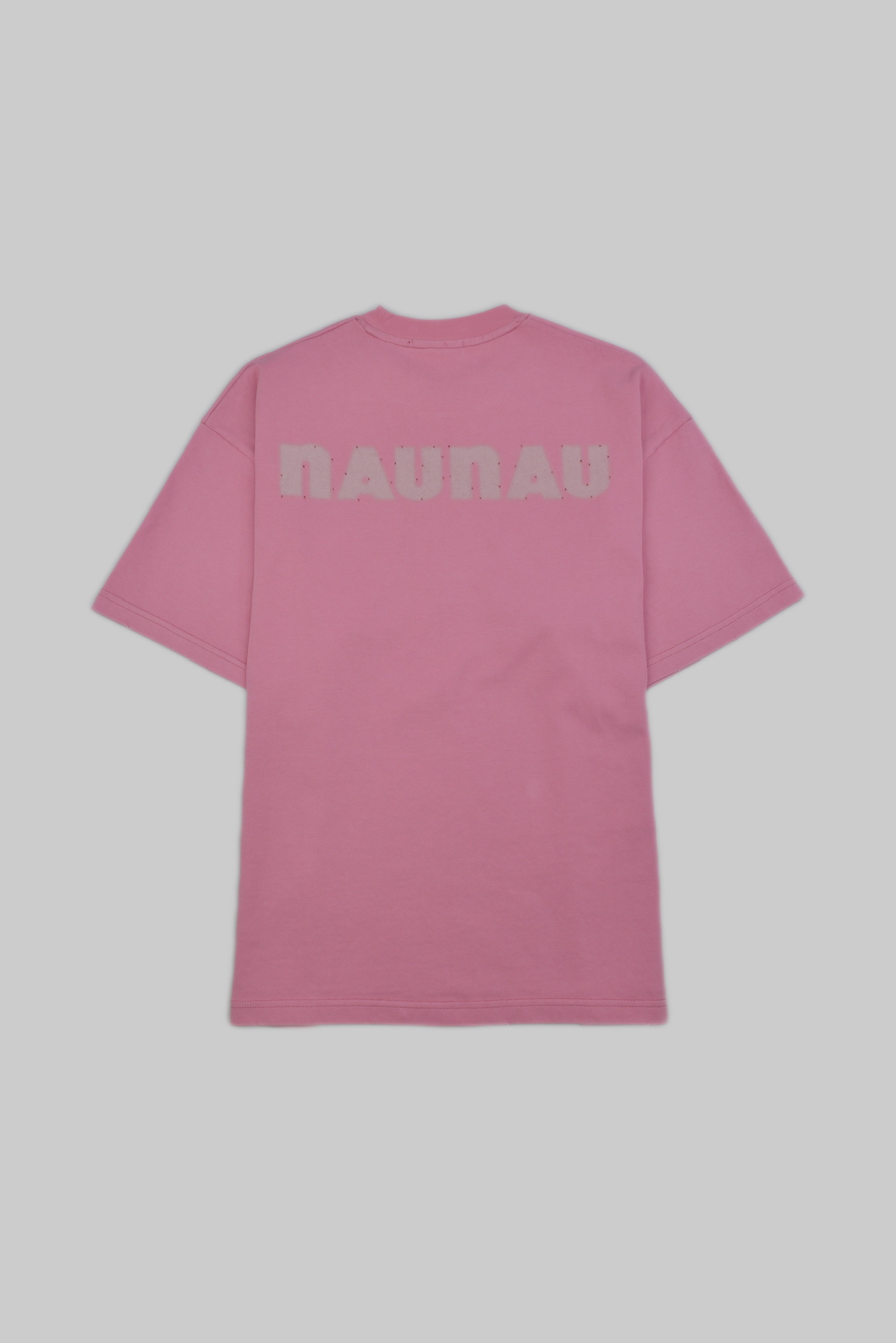 NAUNAU フロッキーロゴオーバーサイズTシャツ　    フェードピンク  サイズ: S