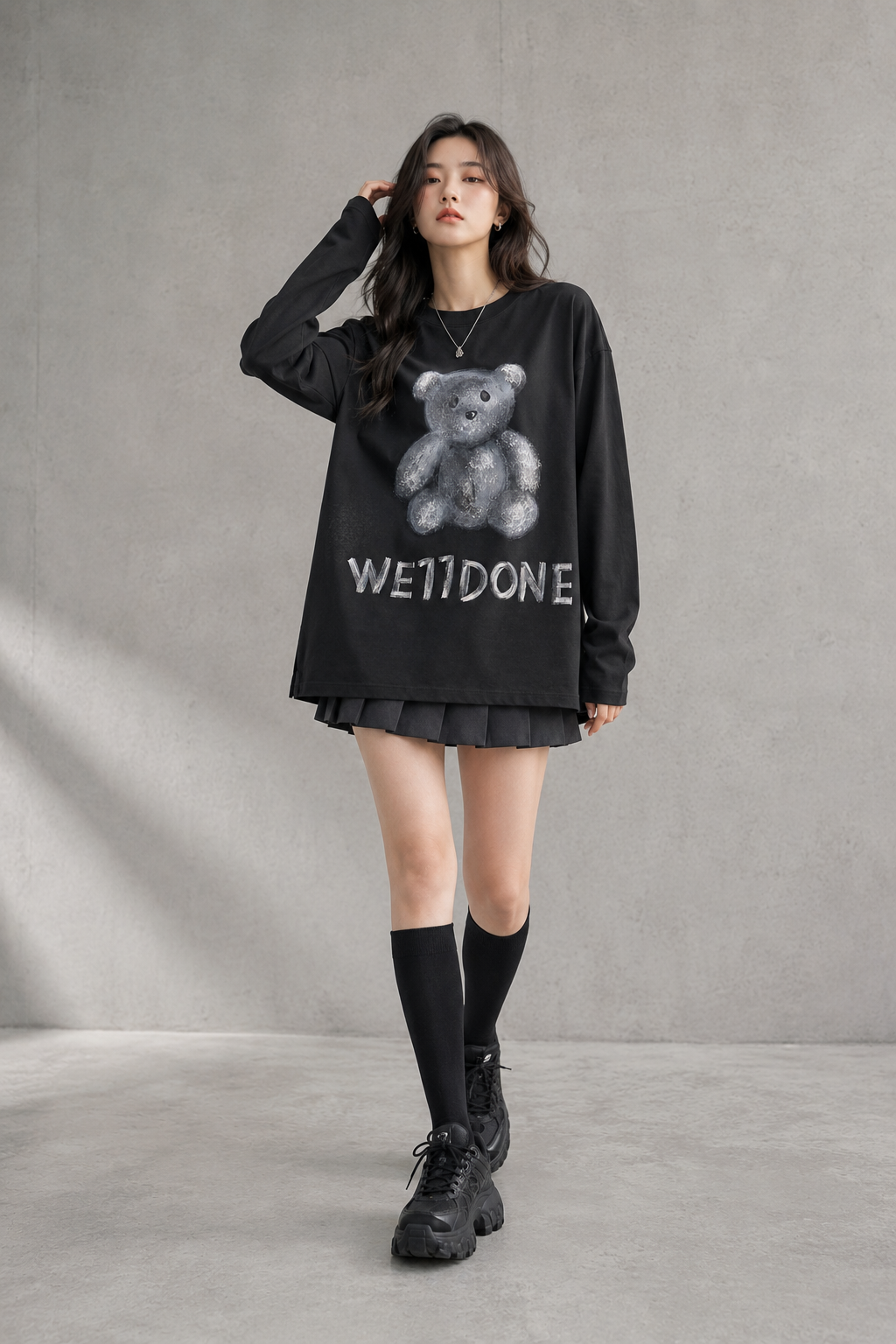 DISTRESSED TEDDY GRAPHIC L/S TEE ディストレスド テディ グラフィック ロングスリーブTシャツ　Black サイズ: M
