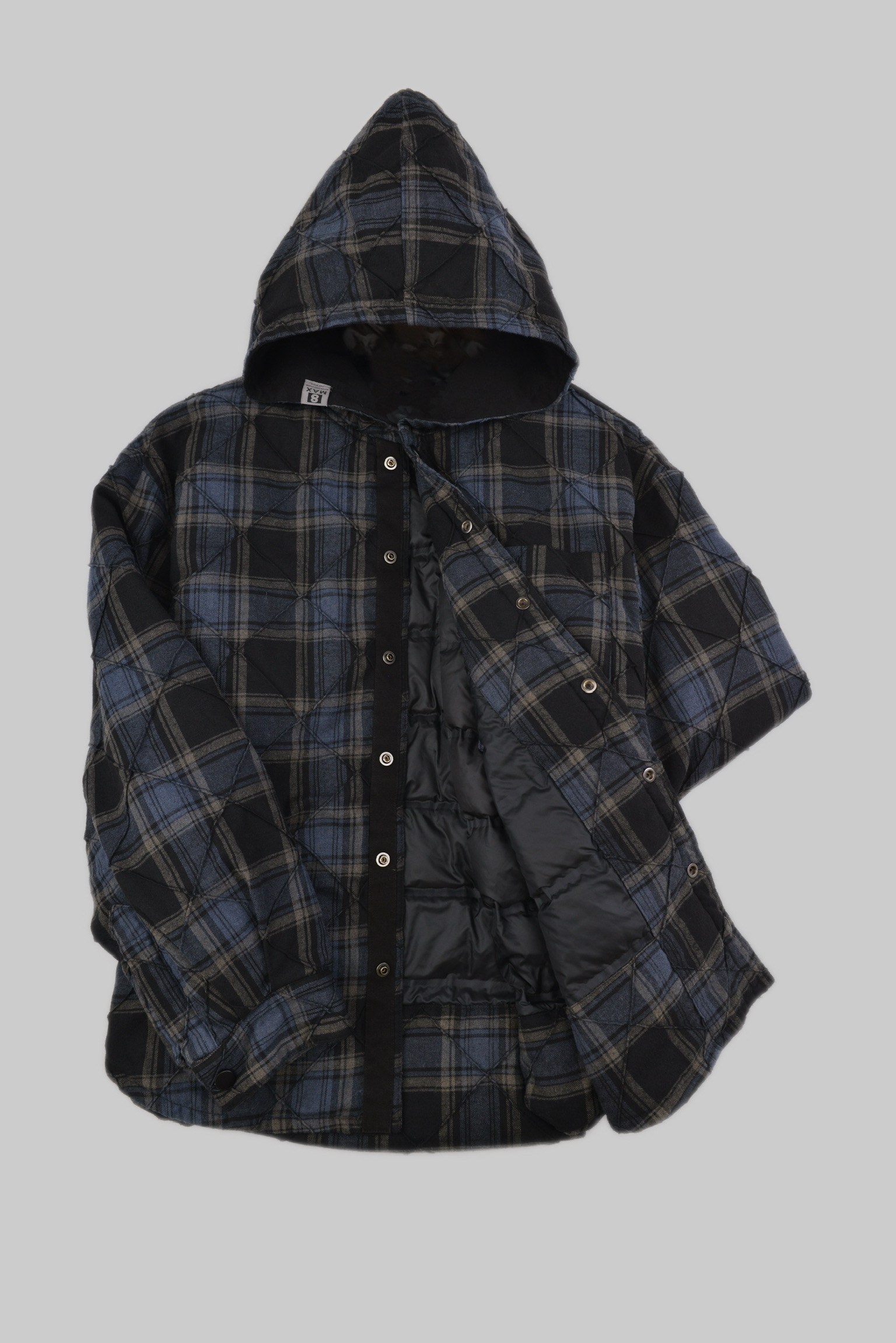 KURORO チェックキルティングフードダウンシャツジャケット / KURORO Quilted Check Hooded Down Shirt Jacket サイズ: M