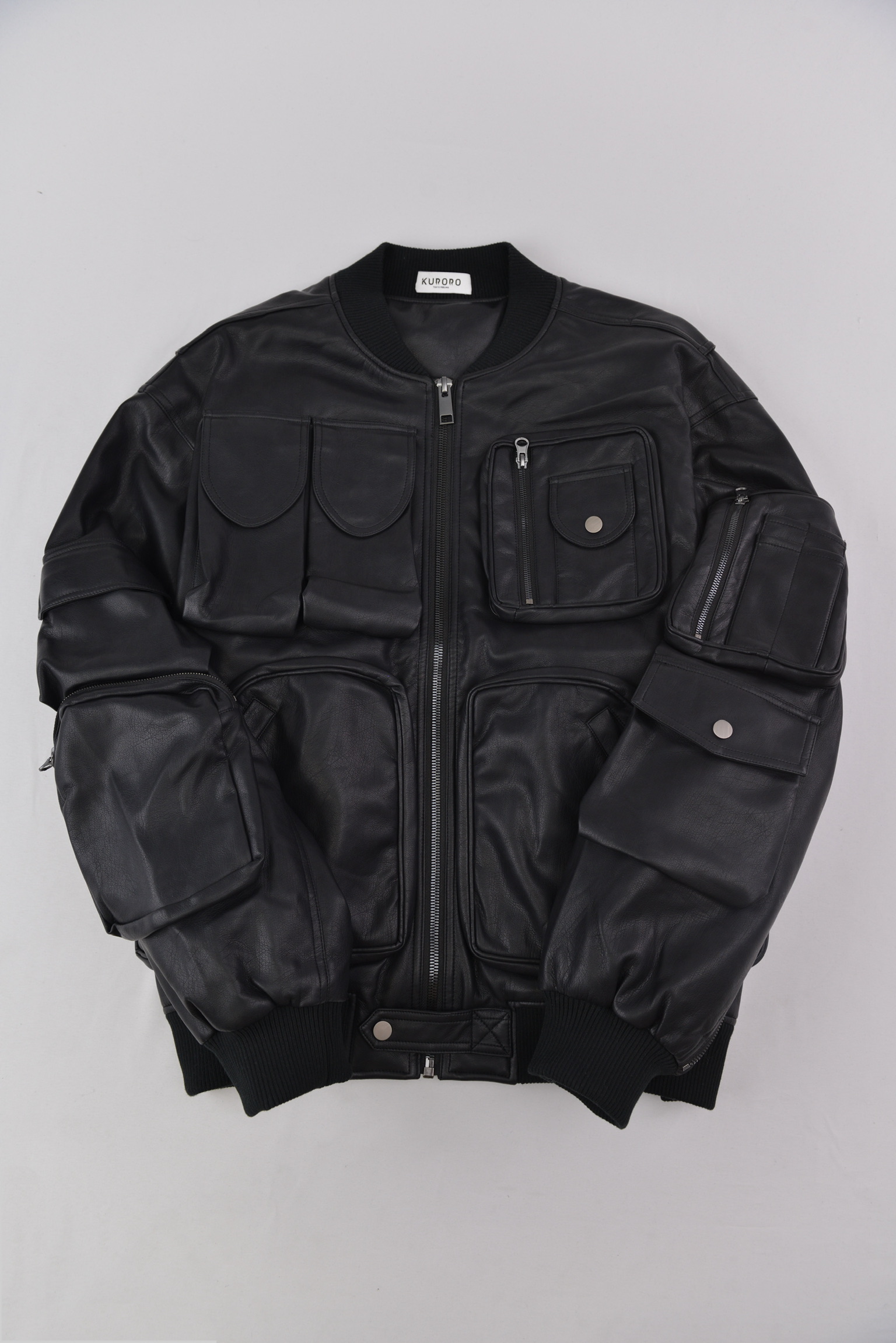 KURORO マルチポケット レザーボンバージャケット　Black