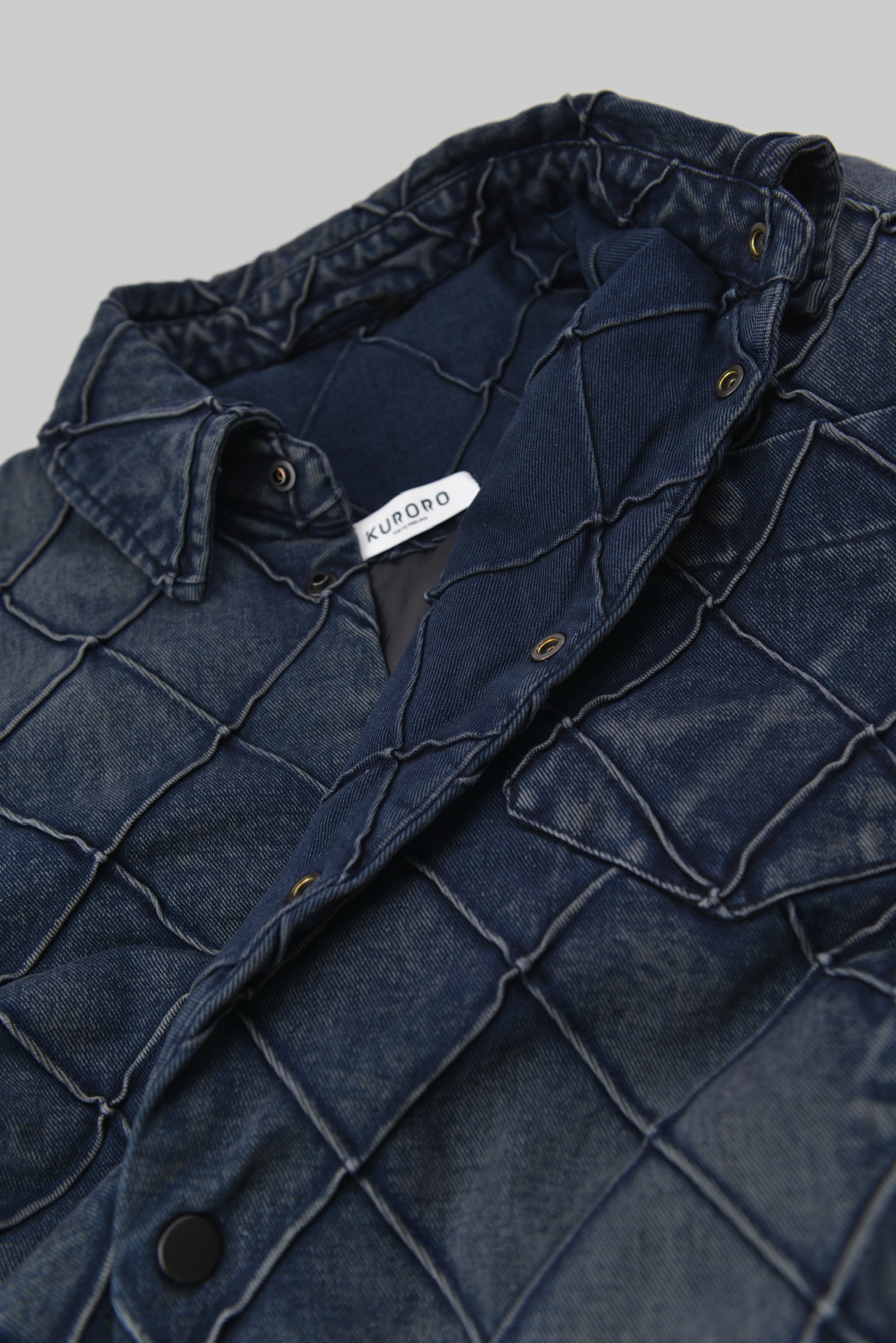 KURORO Quilted Denim Down Shirt Jacket（キルティングデニムダウンシャツジャケット）　Vintage Blue（ヴィンテージブルー） サイズ: M