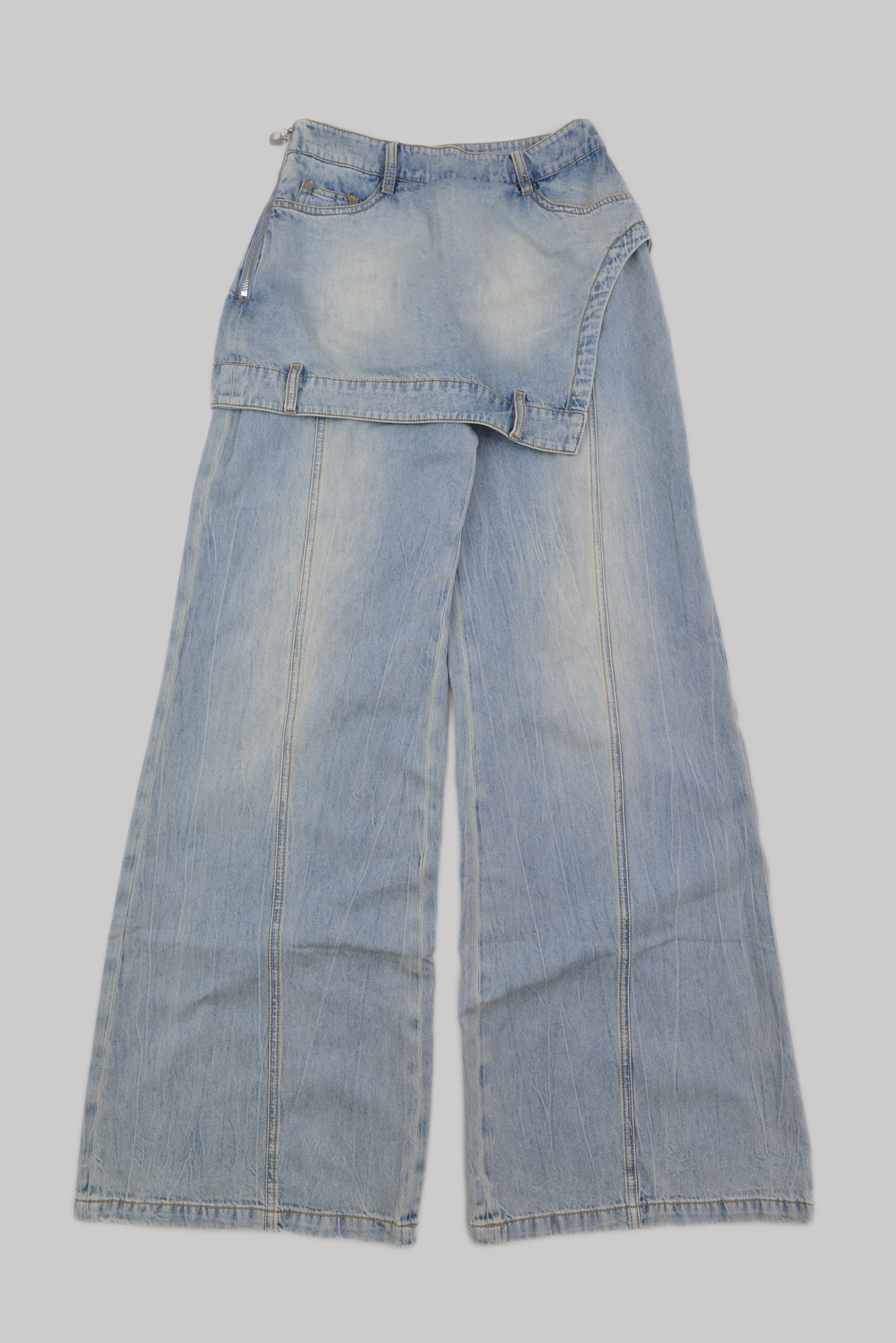 KURORO レディース レイヤードラップ ワイドデニムパンツ