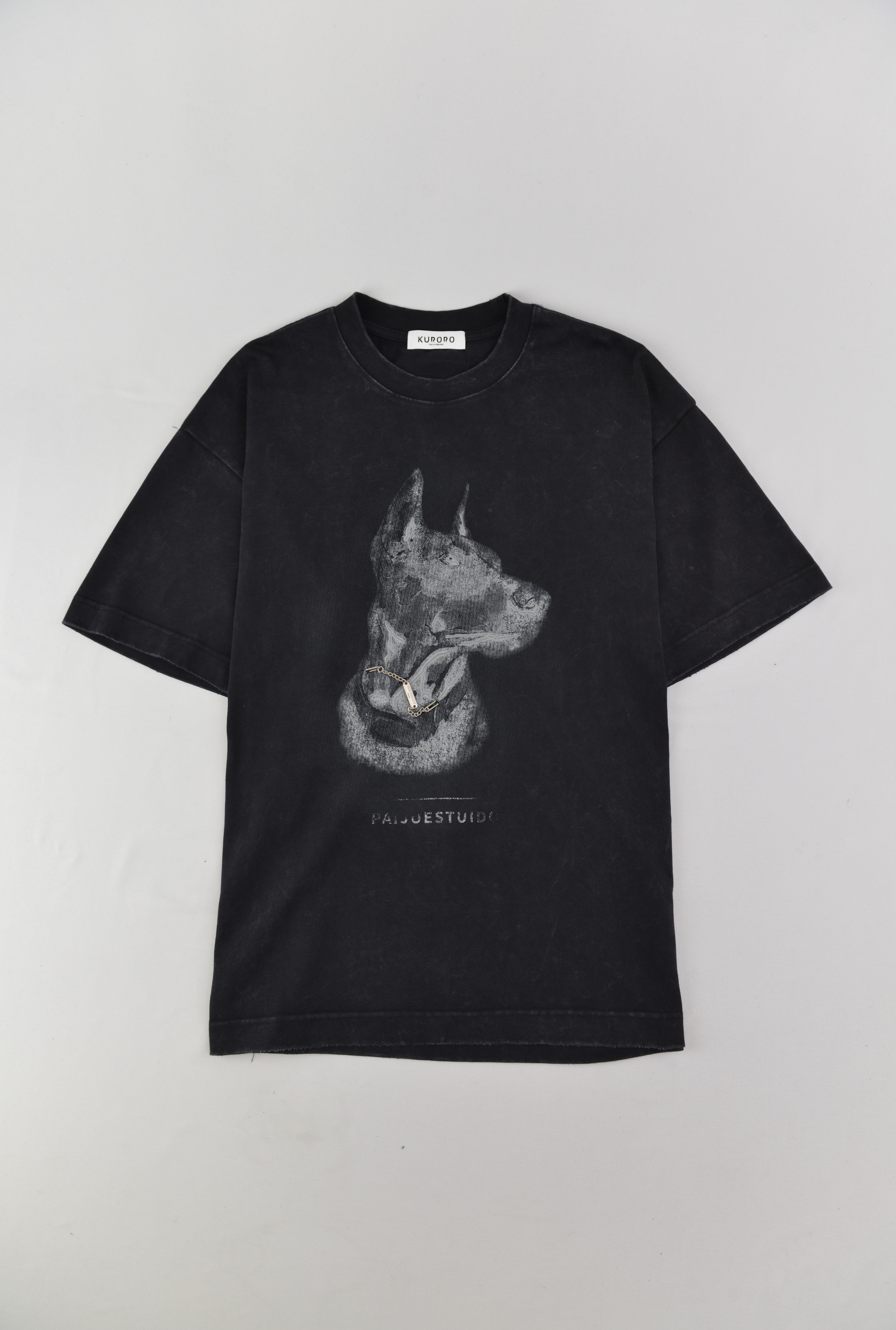 KURORO ドーベルマンプリント Tシャツ ブラック