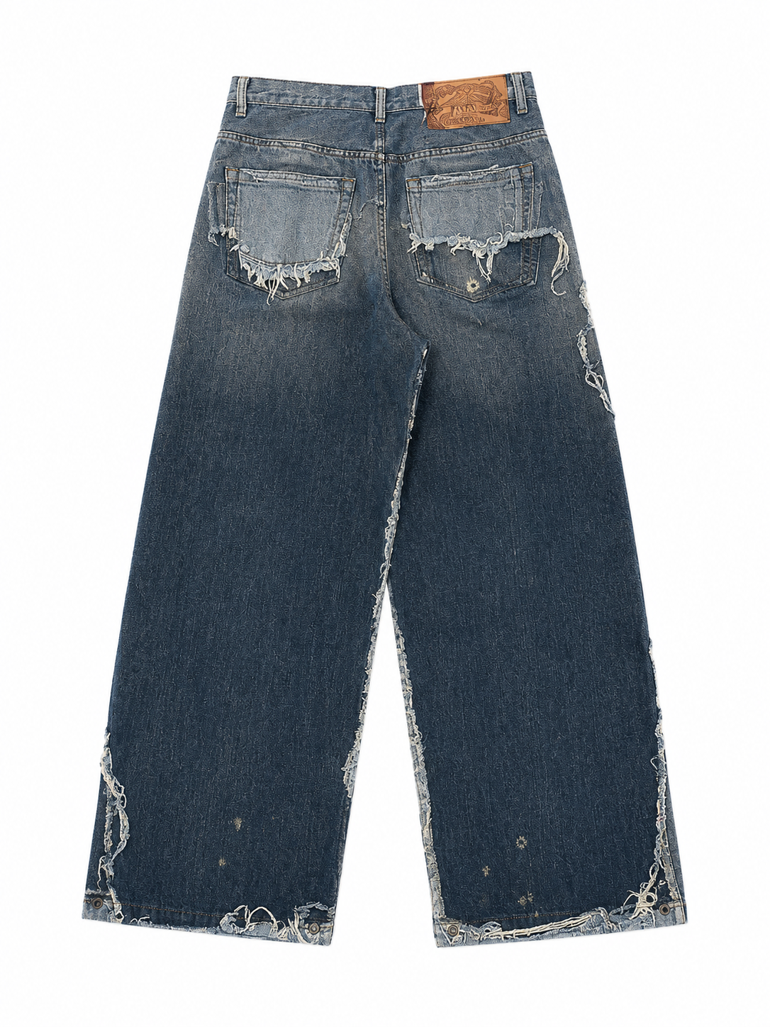 3D Trompe-l’œil Distressed Wide Denim 　3Dトロンプルイユ ダメージワイドデニム サイズ: S