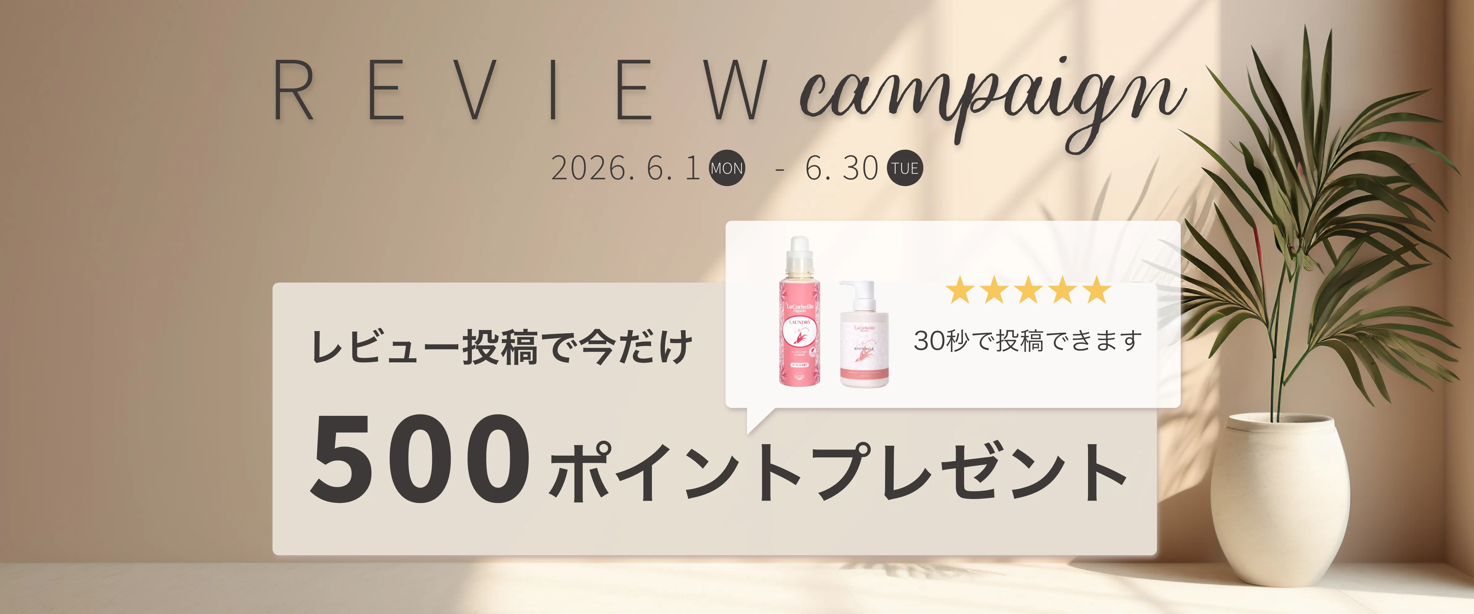 レビューキャンペーンのお知らせ500ポイントプレゼント